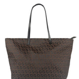 Fendi FF Vintage Brown Zucca Print Zip Shoulder Tote
