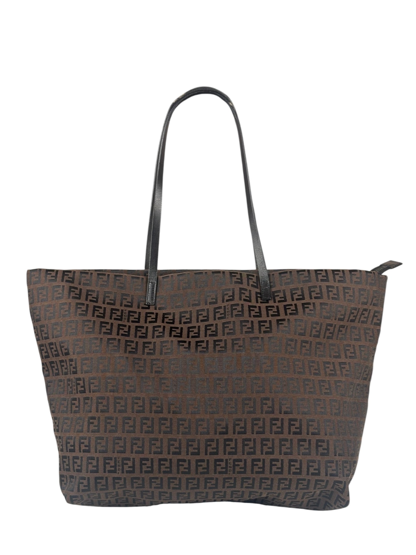 Fendi FF Vintage Brown Zucca Print Zip Shoulder Tote