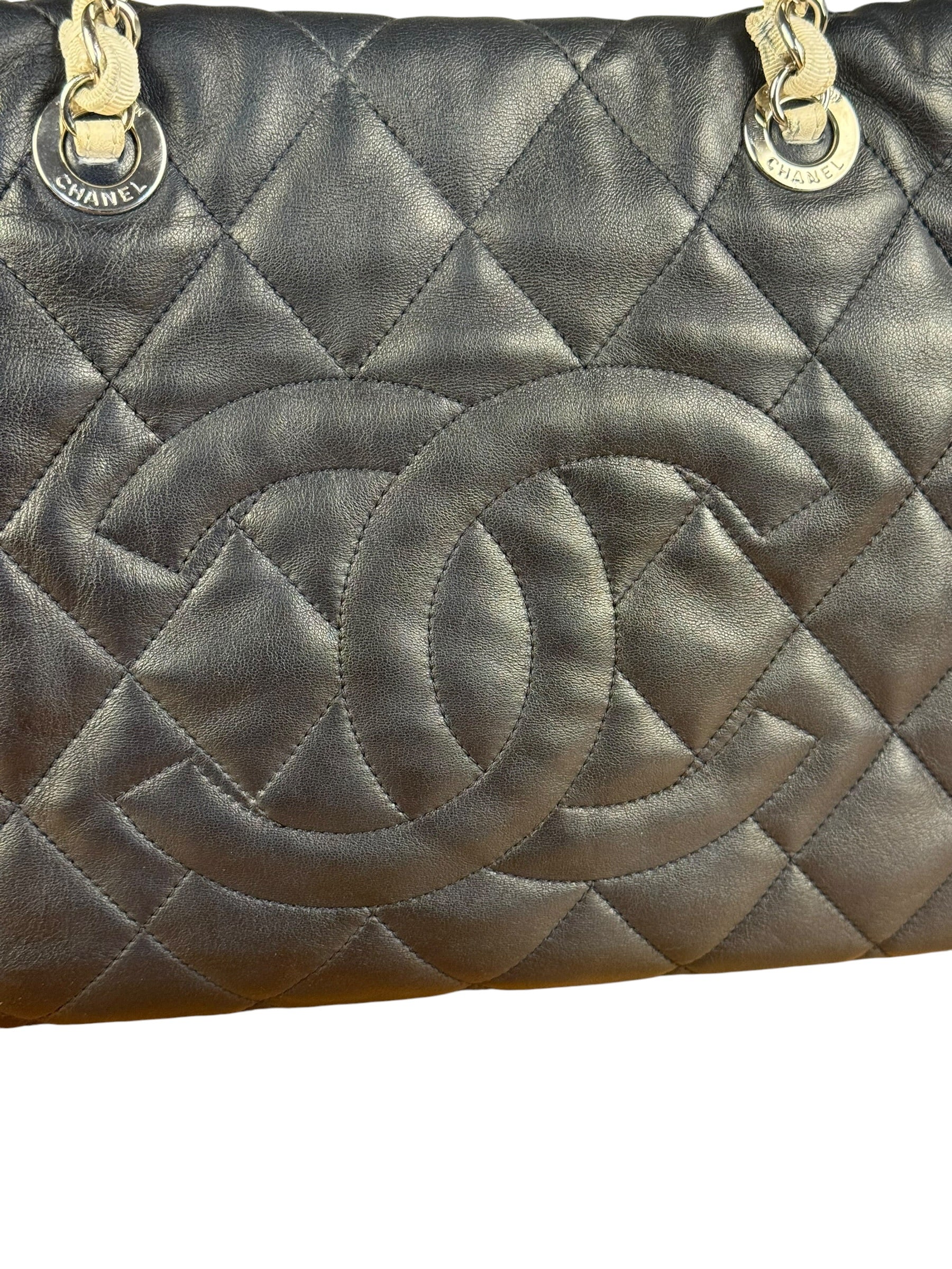 Chanel Navy Quilted Leather Lido Chain Shoulder Tote 2009
