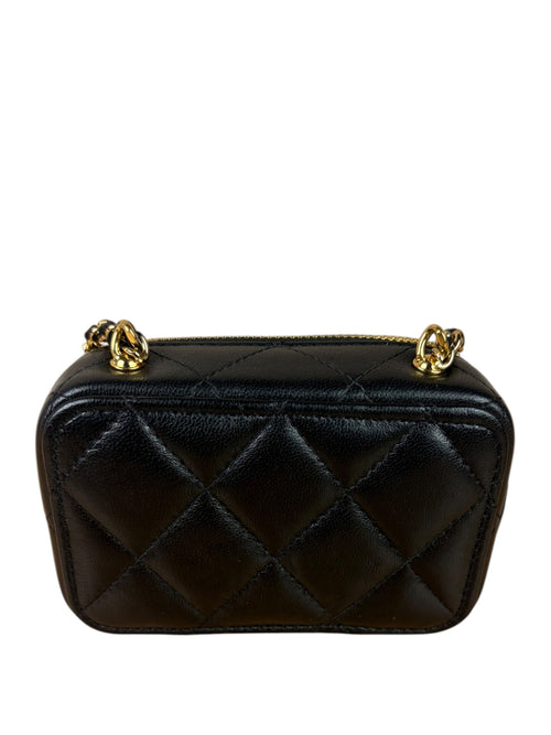 Chanel Black Quilted Leather Golden Plate Nano Vanity Case 2021