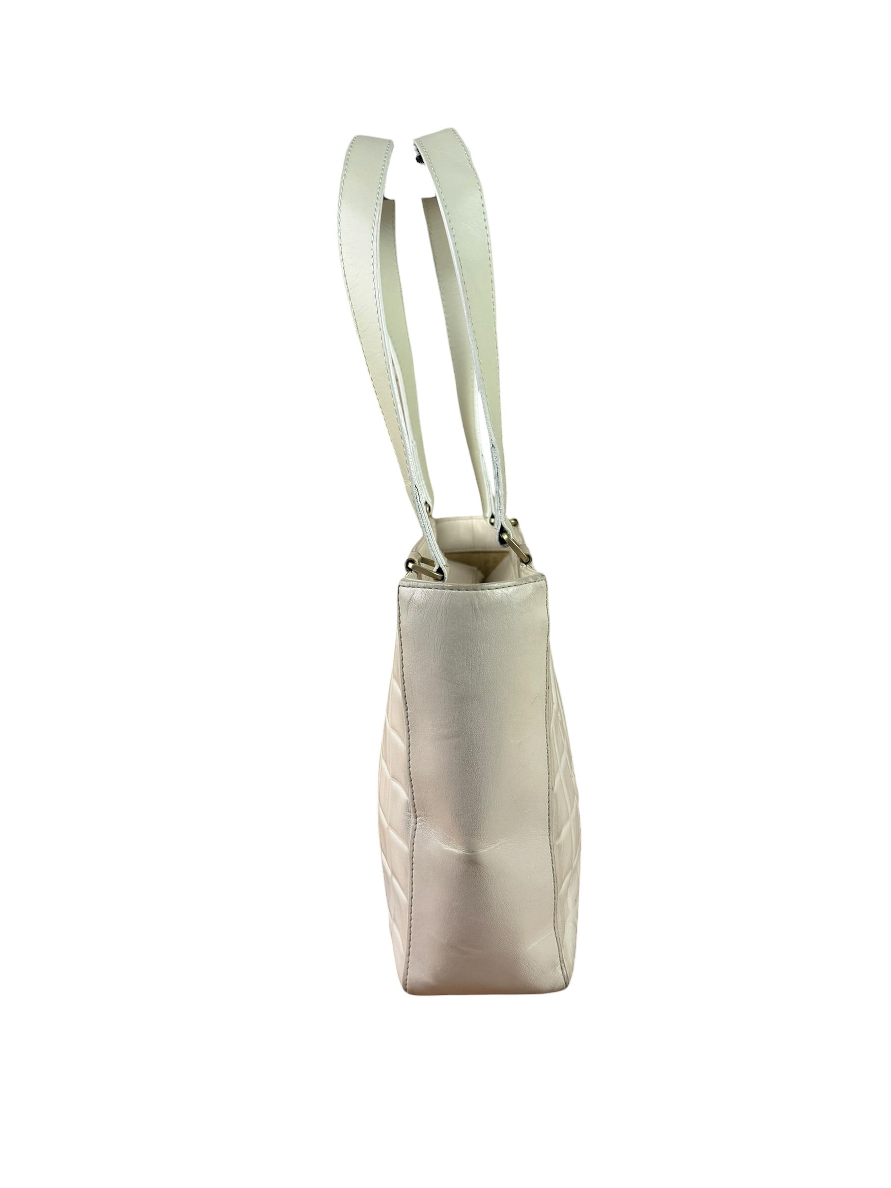 Chanel White Leather Chocolate Bar CC Tote Bag 2002
