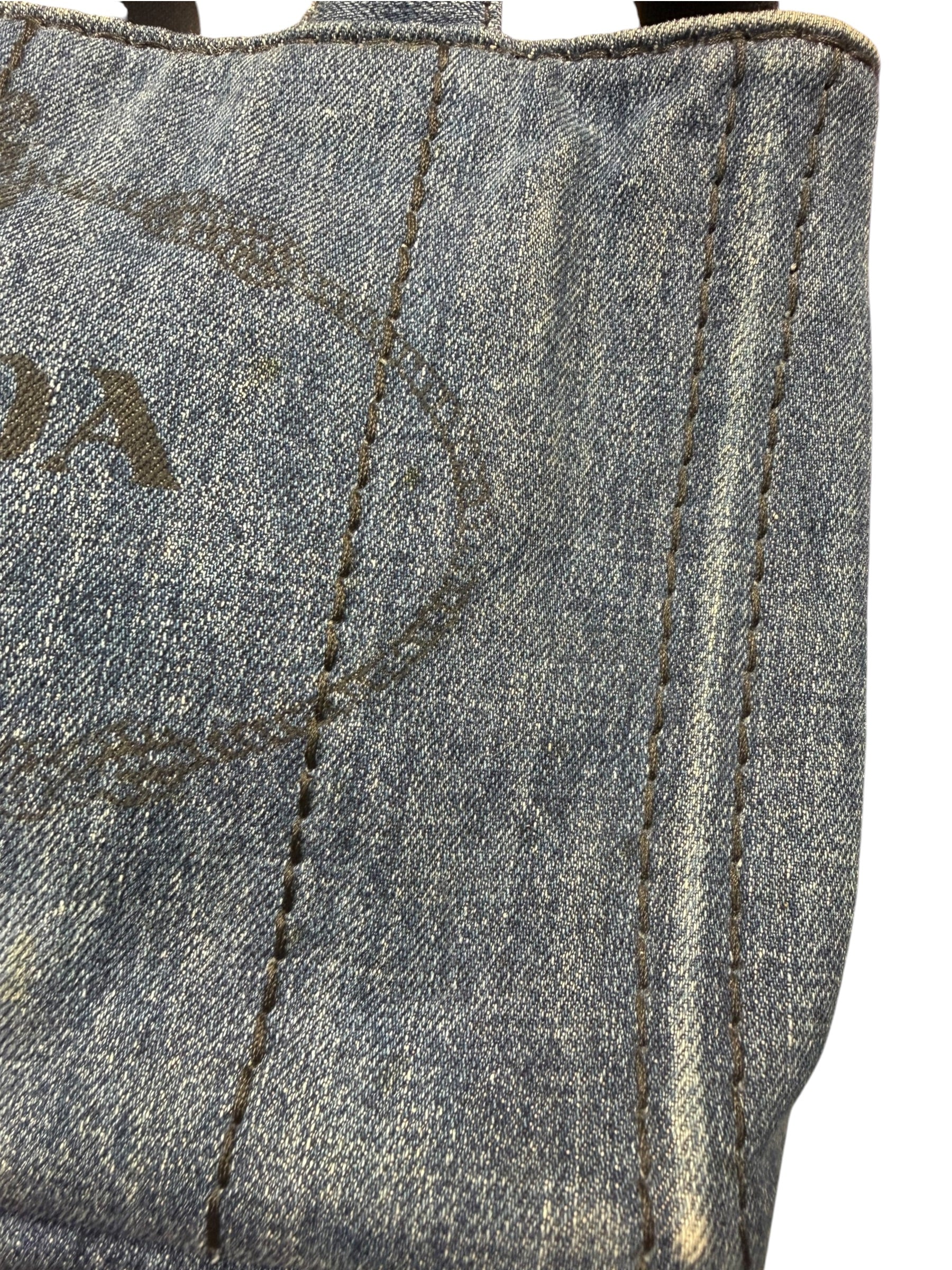 Prada Blue Denim Canapa Logo Tote Bag