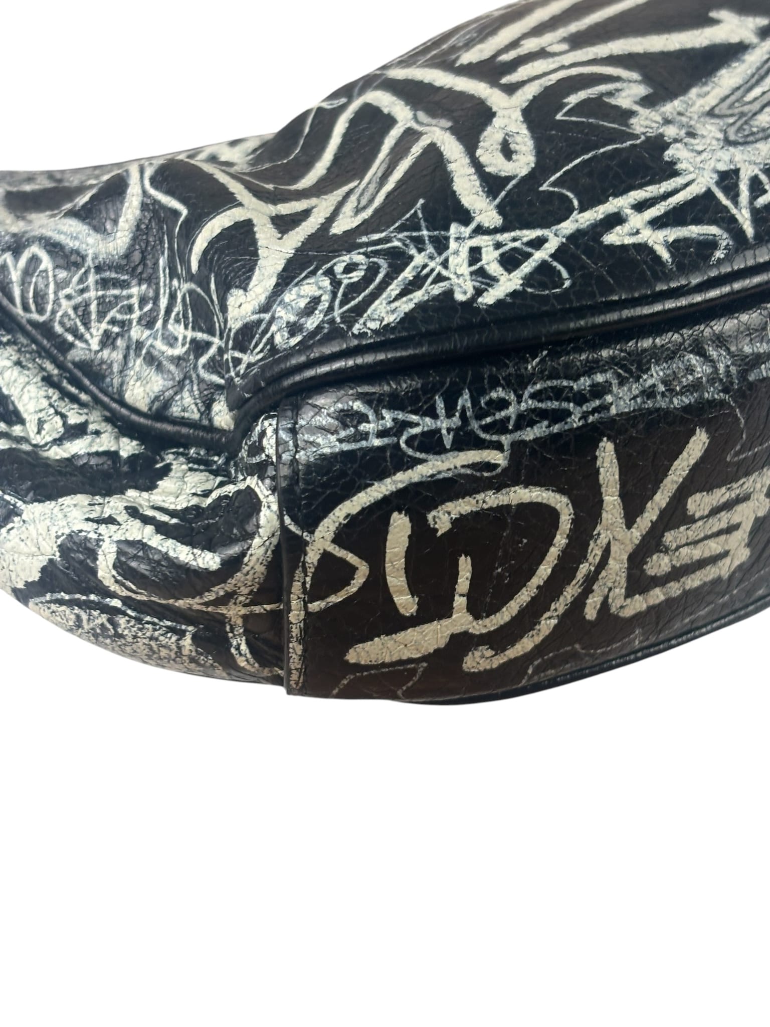 Balenciaga Black/White Leather Le Cagole Graffiti Shoulder Bag