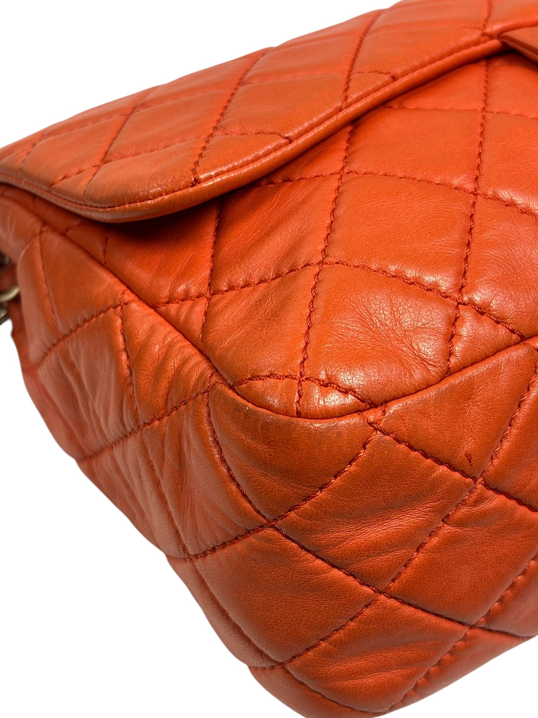 Chanel Orange Quilted Lambskin Flap Bag 2008