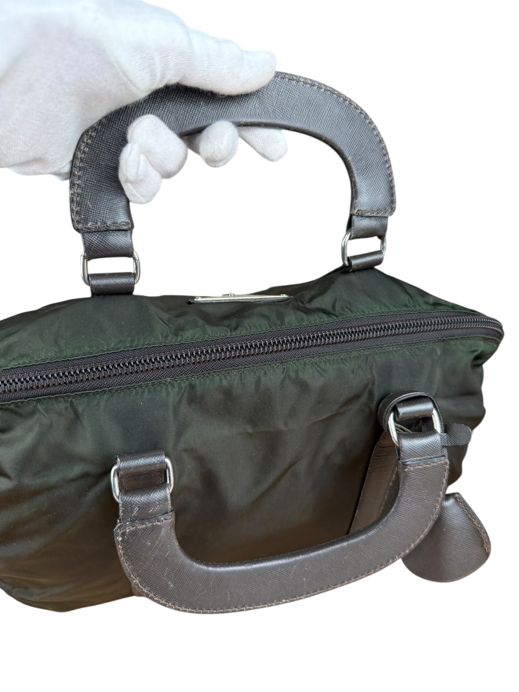 Prada Vintage Green Nylon Top Handle Bowler Bag