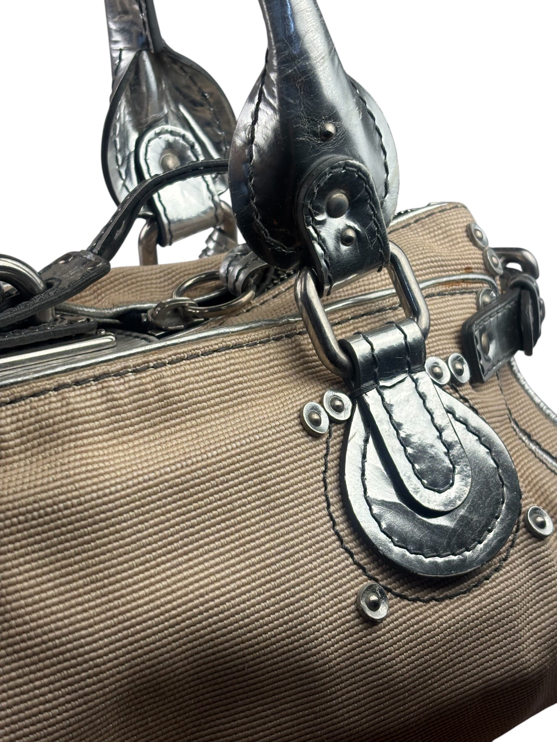 Chloe Beige/Silver Patent Leather Paddington Handbag