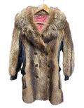 Vintage Brown Raccoon Fur Black Leather Peacoat