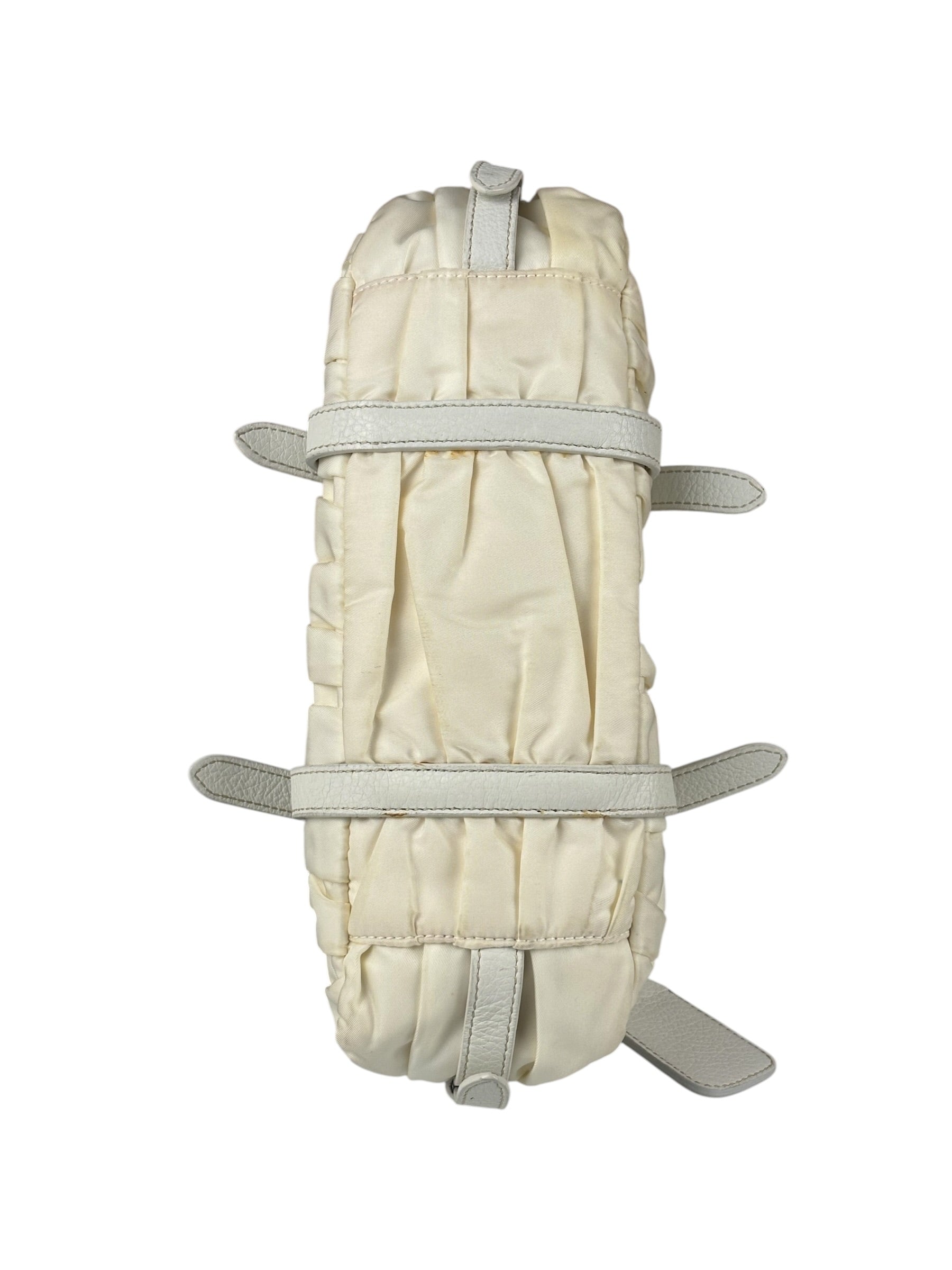 Prada Y2K Ivory Gaufre Nylon Woven Leather 2Way Mini Handbag