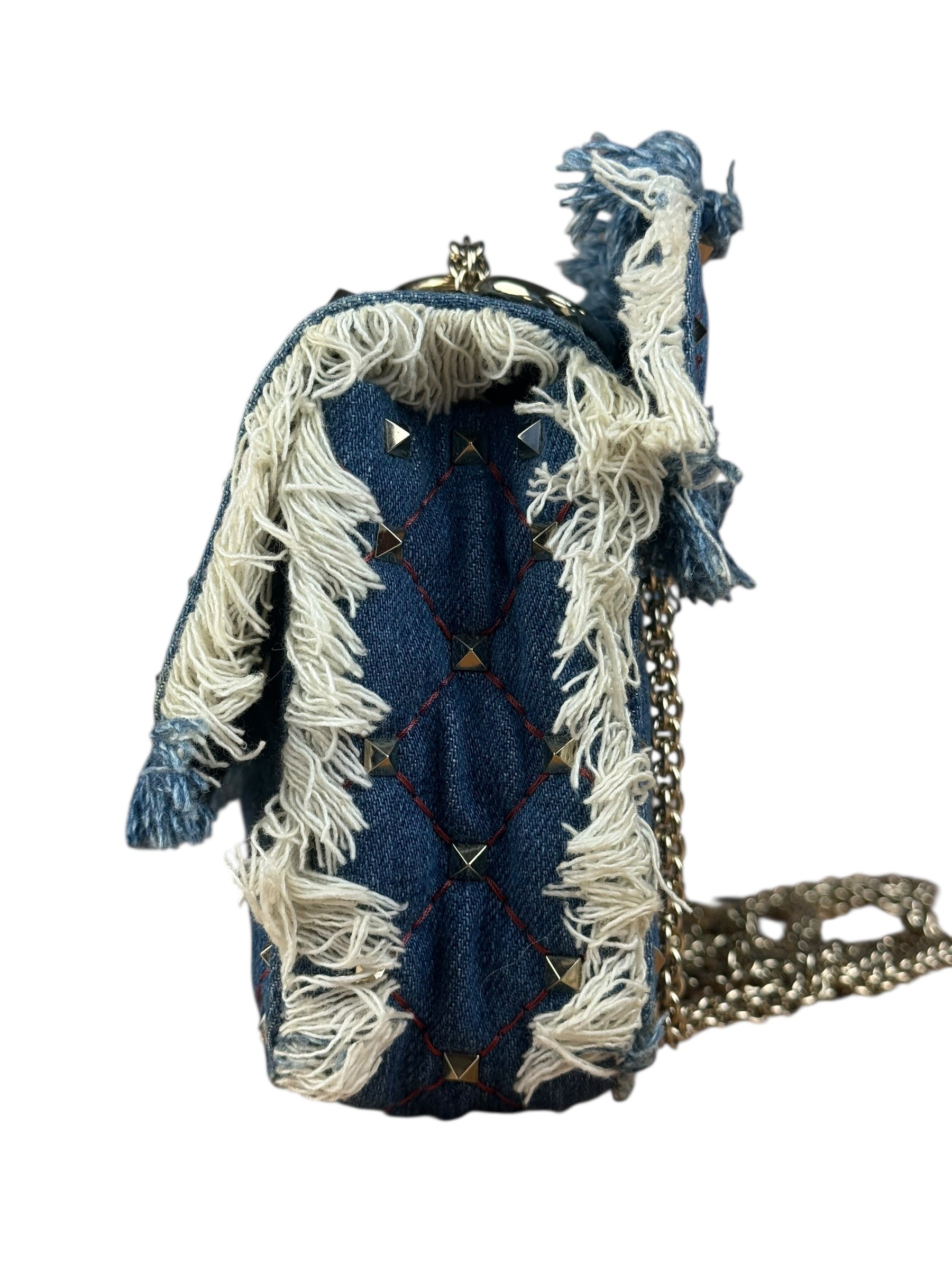 Valentino Garavani Denim Rockstud Spike Shoulder Bag