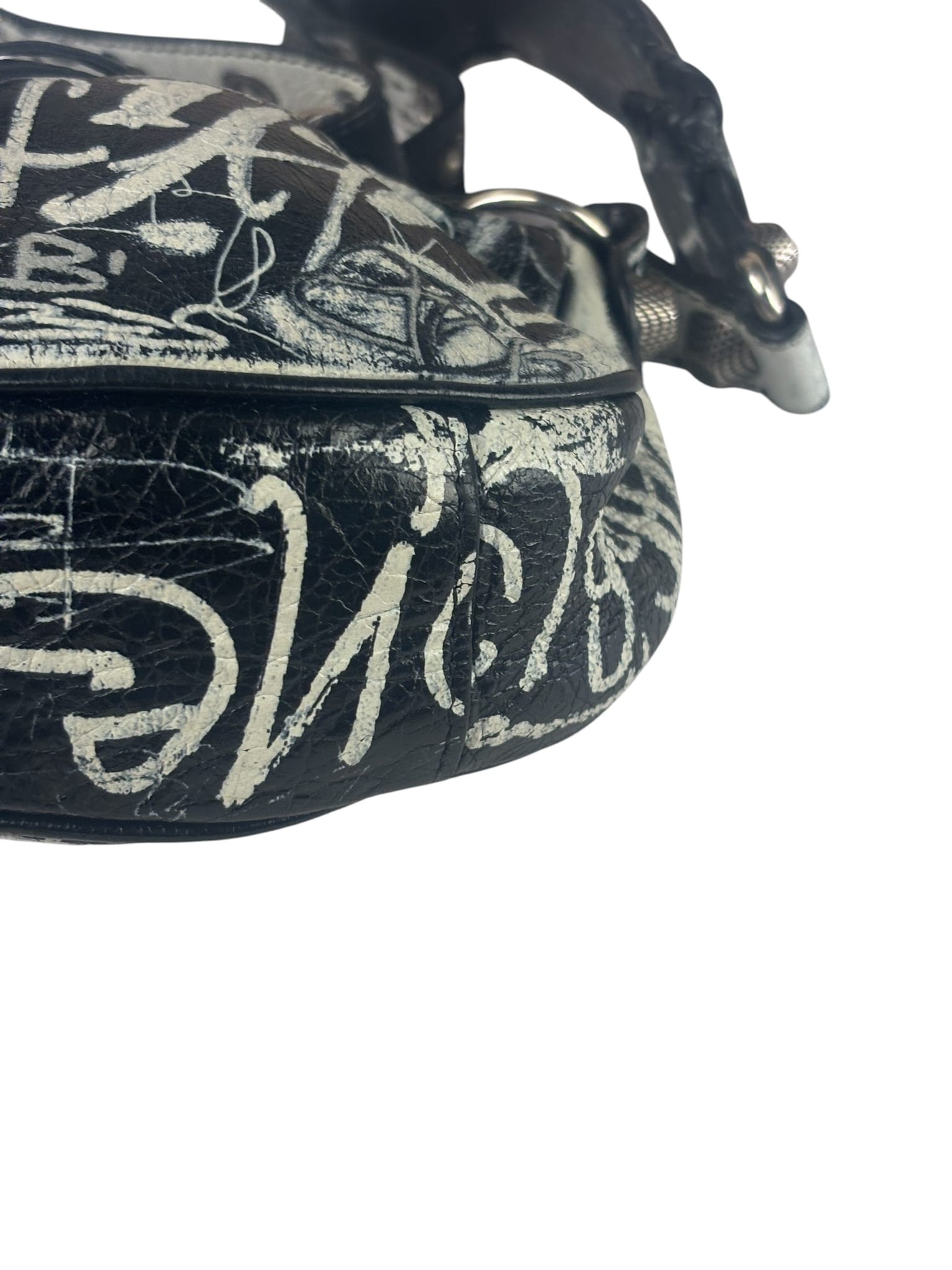 Balenciaga Black/White Leather Le Cagole Graffiti Shoulder Bag
