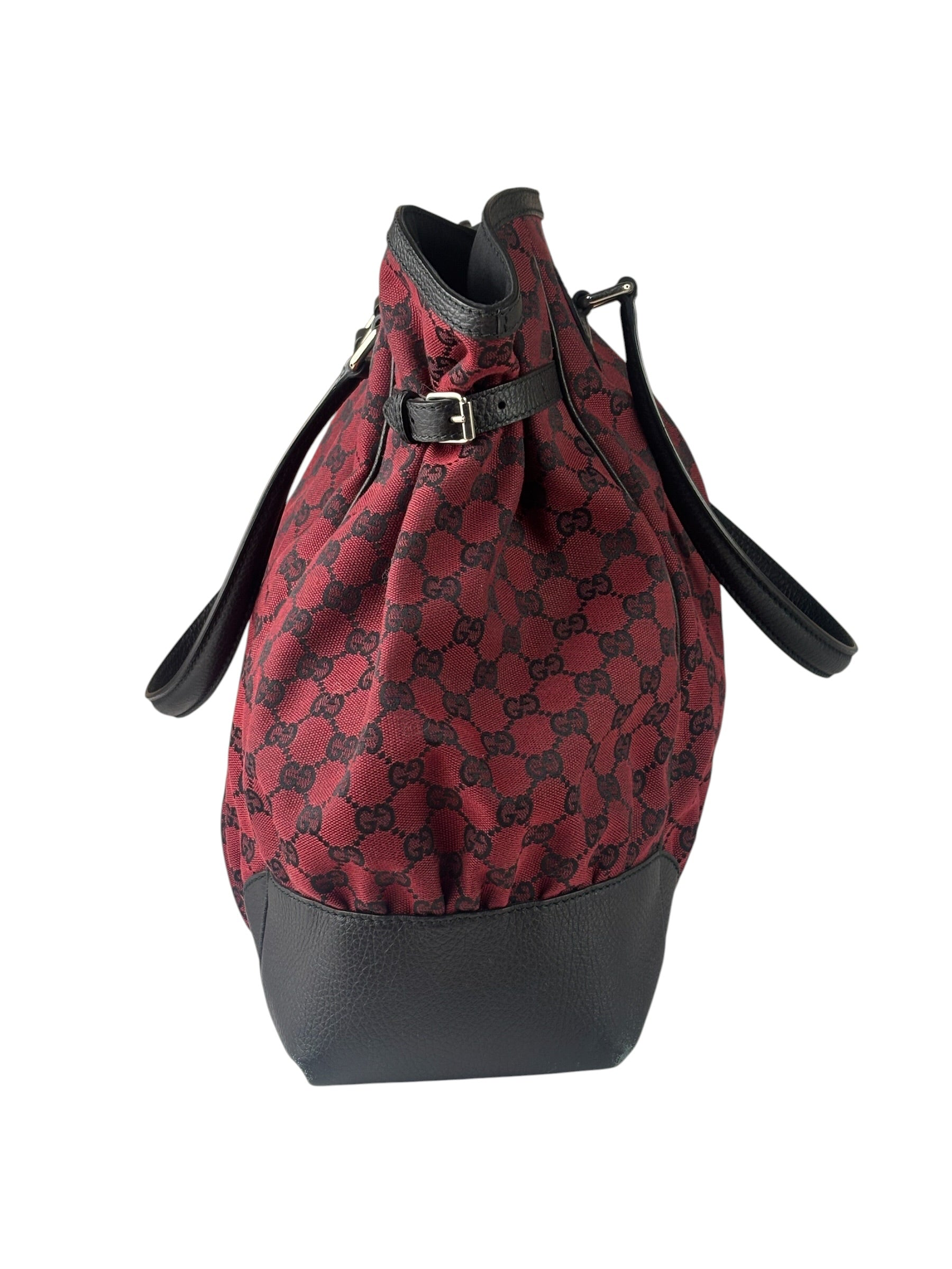 Gucci Red/Black Leather Trim GG Full Moon Tote