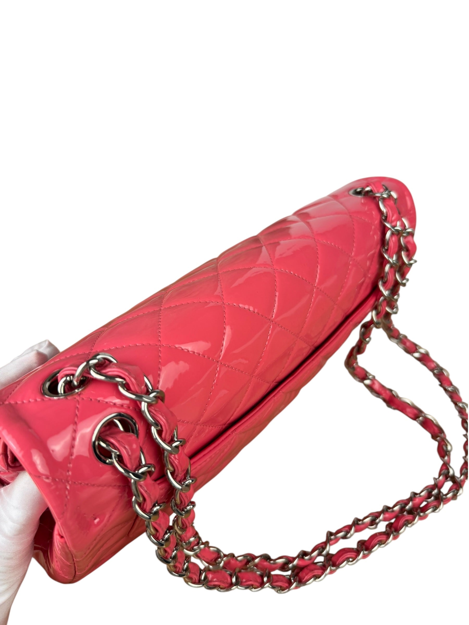 Chanel Pink Patent Leather Double Flap Bag 2012
