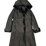 Vintage Black Fur Lined Suede Long Coat