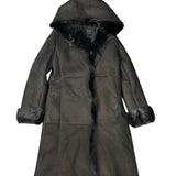 Vintage Black Fur Lined Suede Long Coat