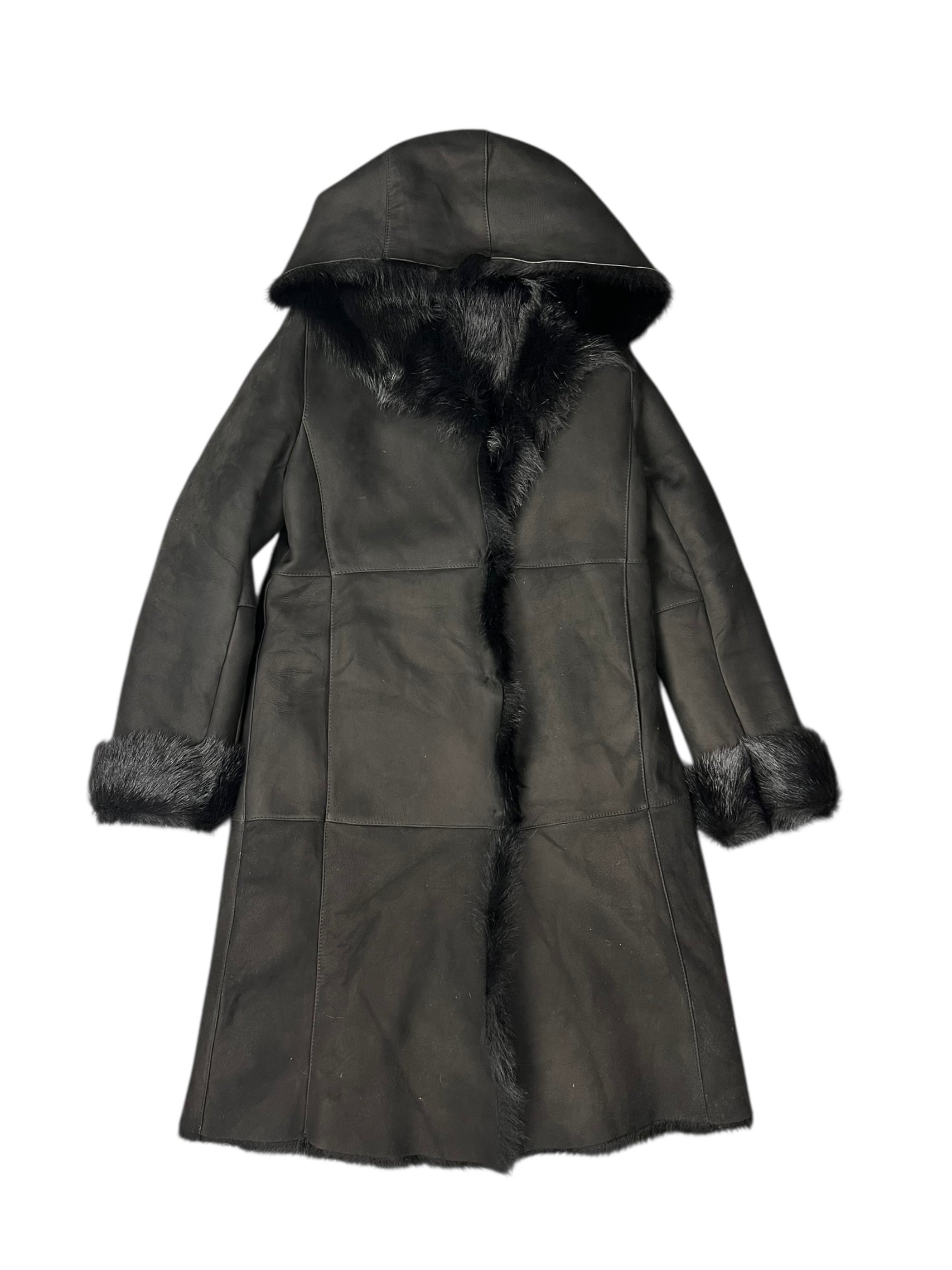 Vintage Black Fur Lined Suede Long Coat