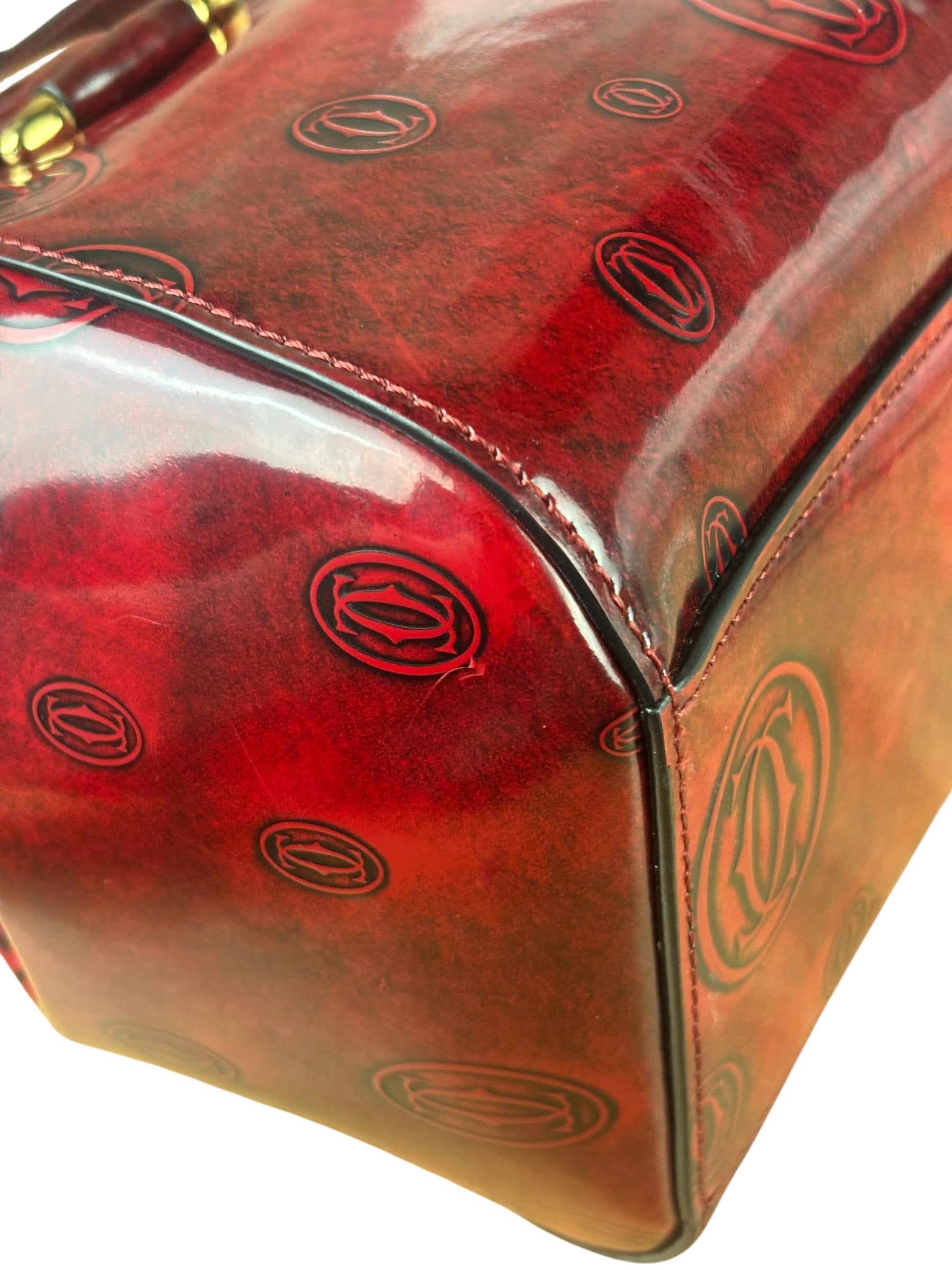 Cartier Red Patent Leather Logo Embossed Handbag