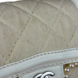 Chanel White Leather/Canvas Pearl Crossbody Flap 2003