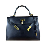 Hermes Kelly 32 Black Box Leather 1991