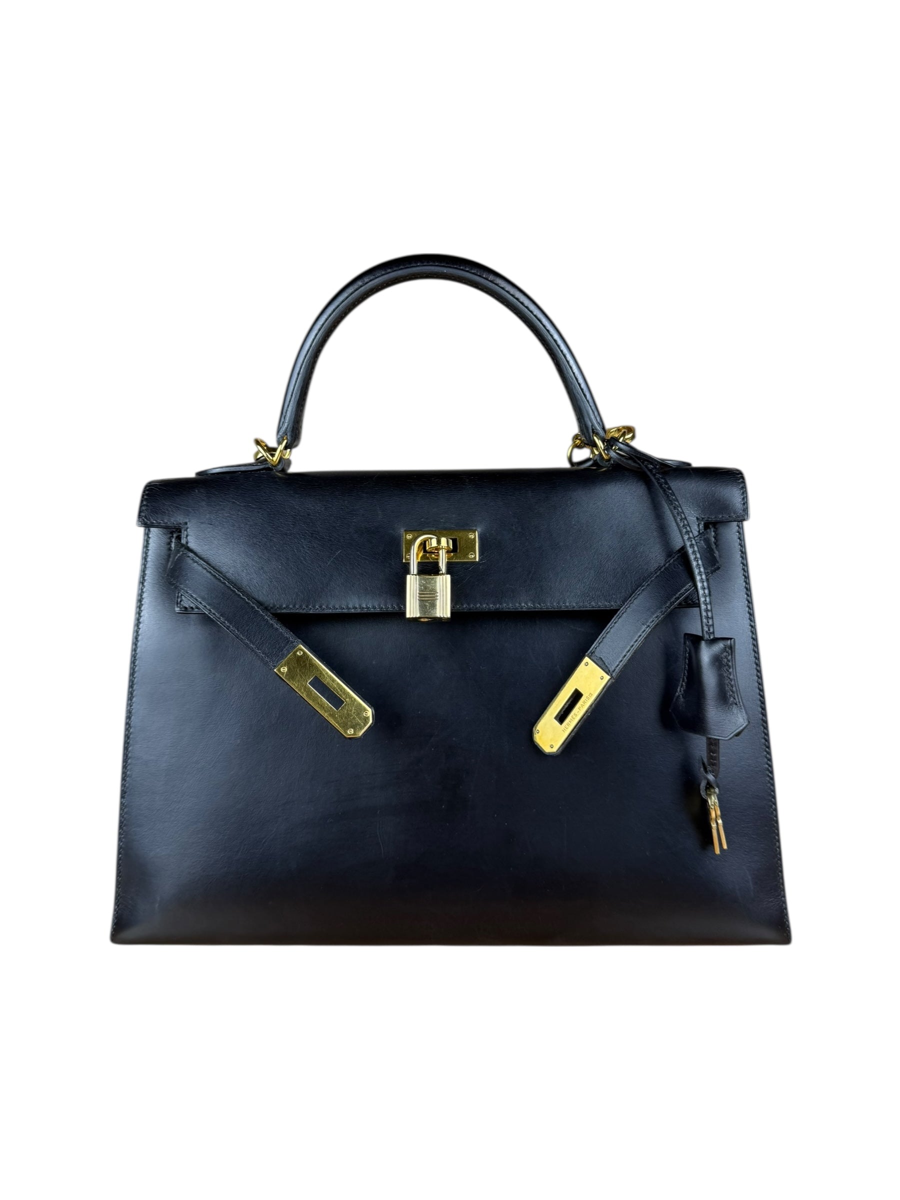 Hermes Kelly 32 Black Box Leather 1991