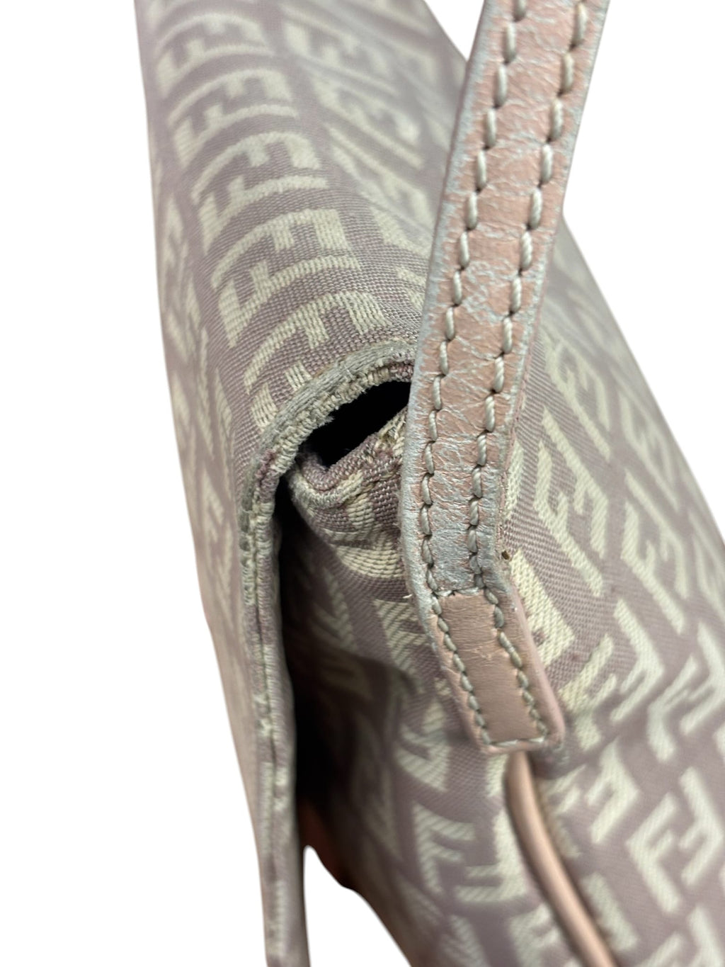 Fendi Pastel Pink Leather Trim Zucca Flap Vitello Tube Messenger Bag