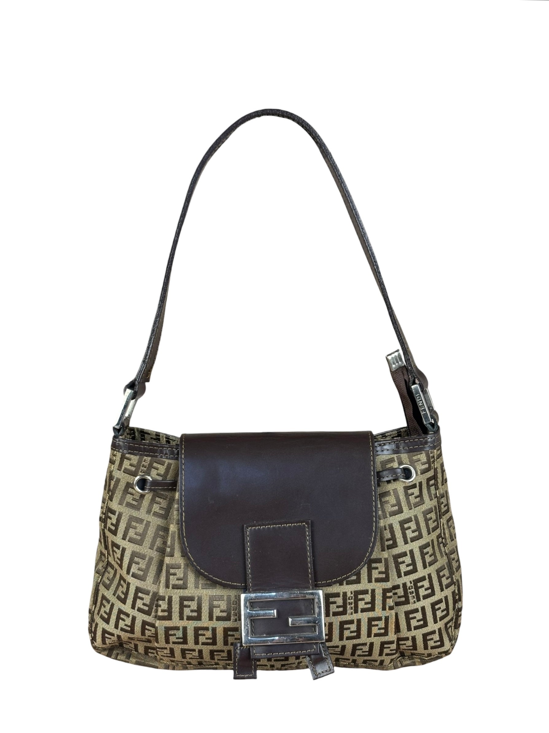 Fendi Zucchino Drawstring Flap Shoulder Bag