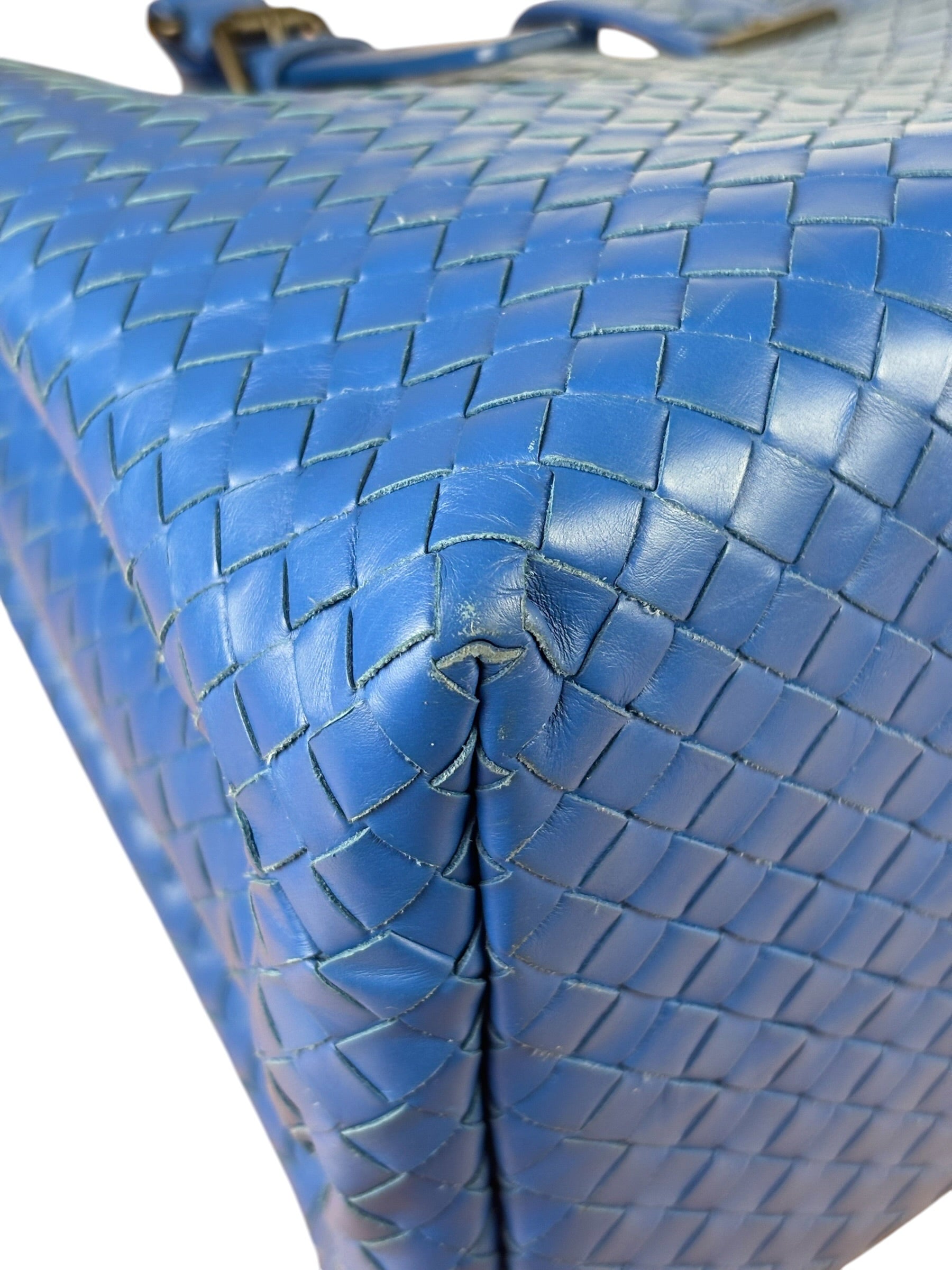Bottega Veneta Blue Leather Small Nappa Intercciato Roma Satchel