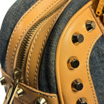 Fendi Blue/Brown Denim/Leather Trim Studded Shoulder Bag