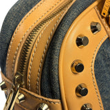 Fendi Blue/Brown Denim/Leather Trim Studded Shoulder Bag