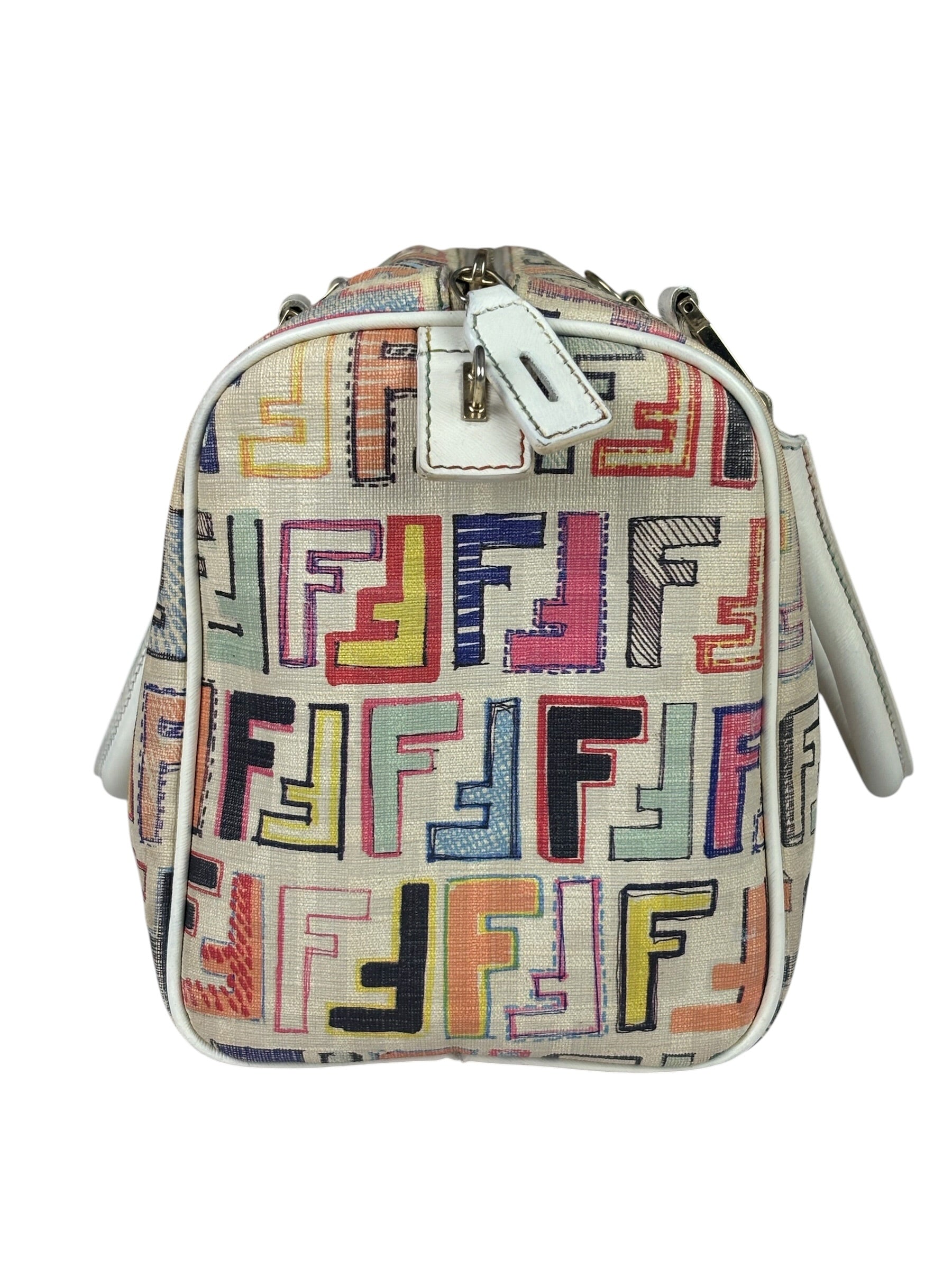 Fendi Beige Leather Multicolor Zucca Forever Boston Bag