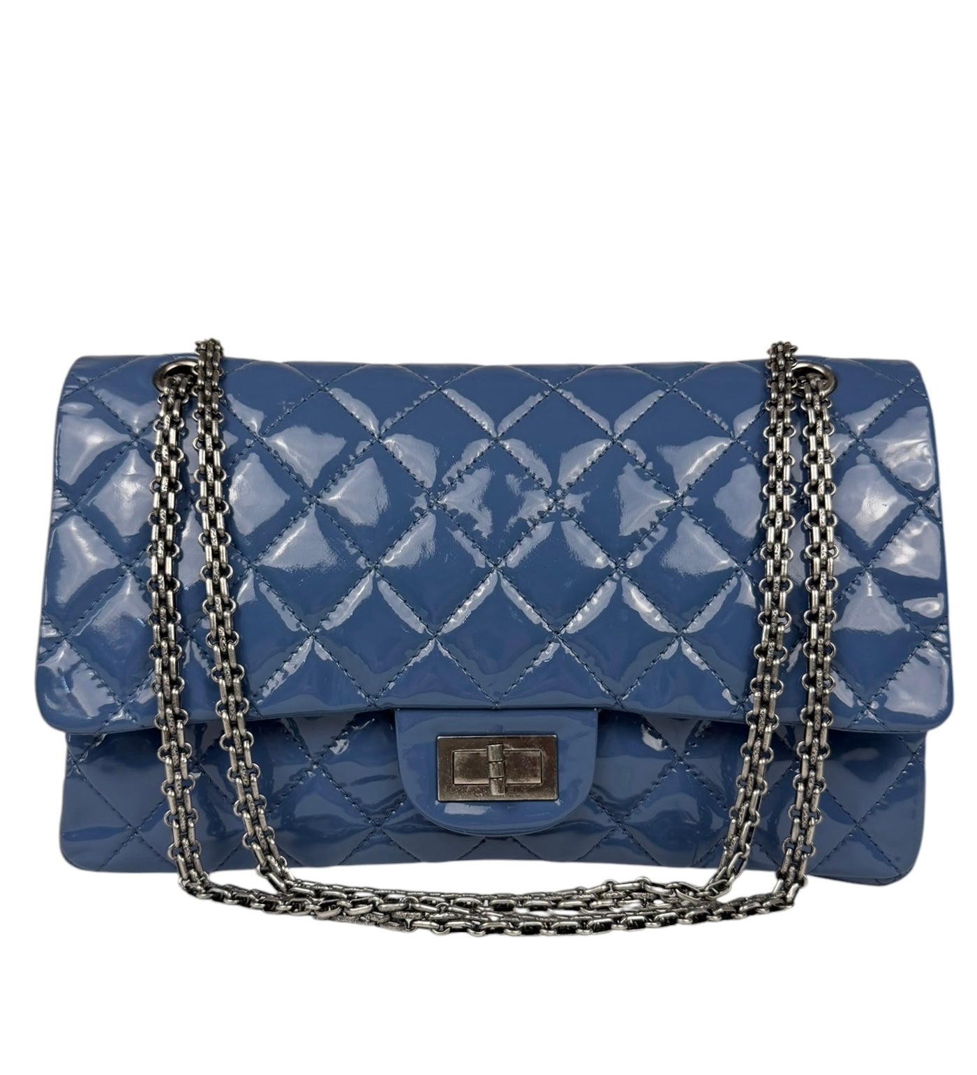 Chanel Blue Patent Quilted Jumbo Classic 2.55 Double Flap Bag 2011