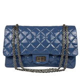 Chanel Blue Patent Quilted Jumbo Classic 2.55 Double Flap Bag 2011