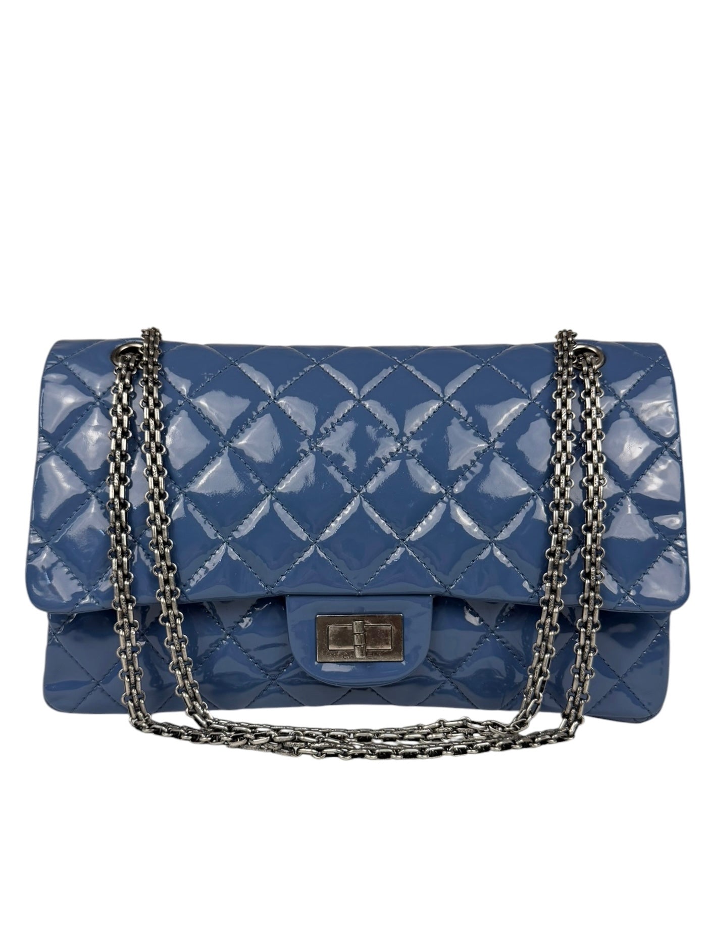 Chanel Blue Patent Quilted Jumbo Classic 2.55 Double Flap Bag 2011