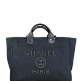 Chanel Black Canvas Pearl Deauville 2Way Tote 2019