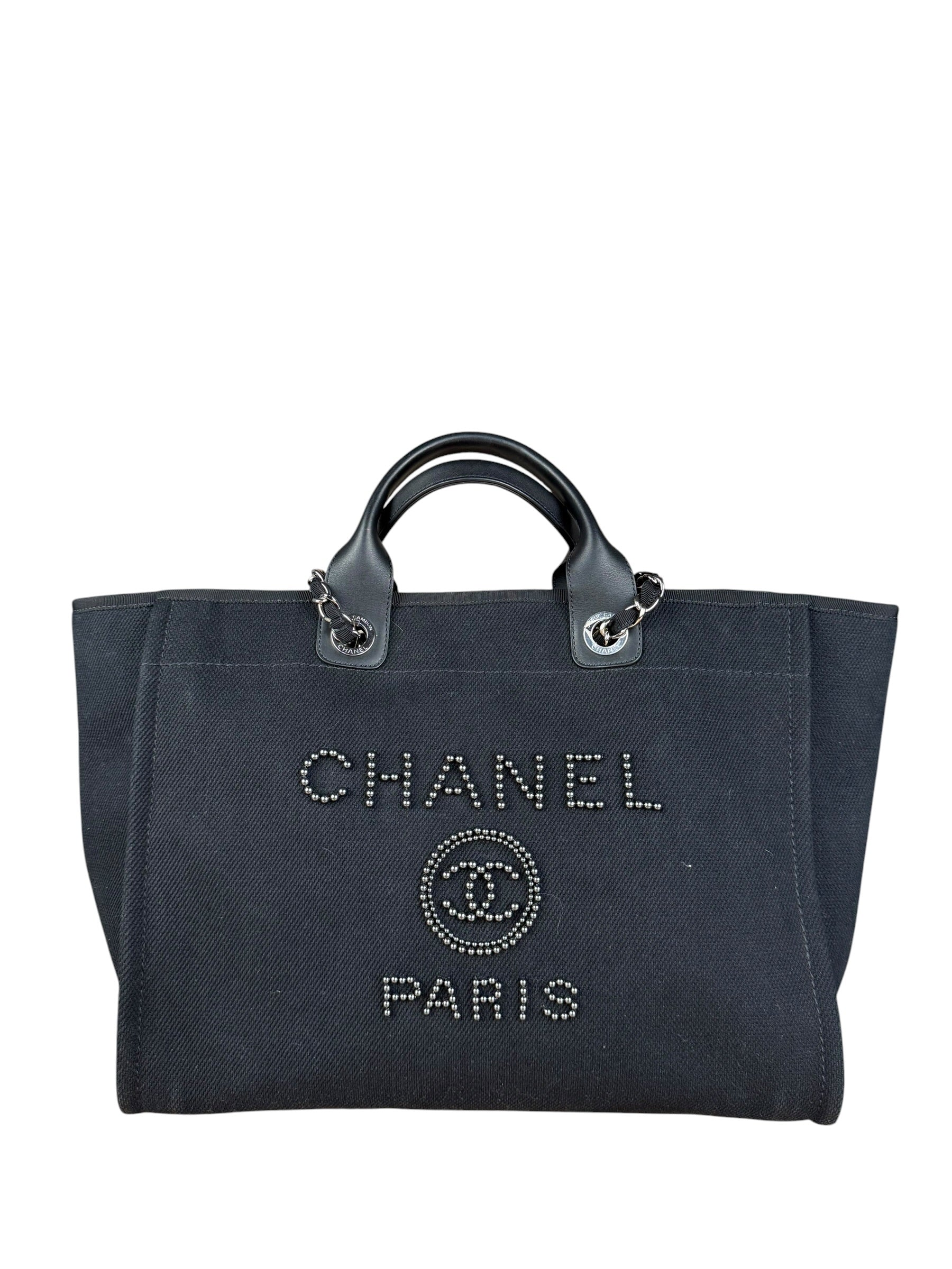 Chanel Black Canvas Pearl Deauville 2Way Tote 2019
