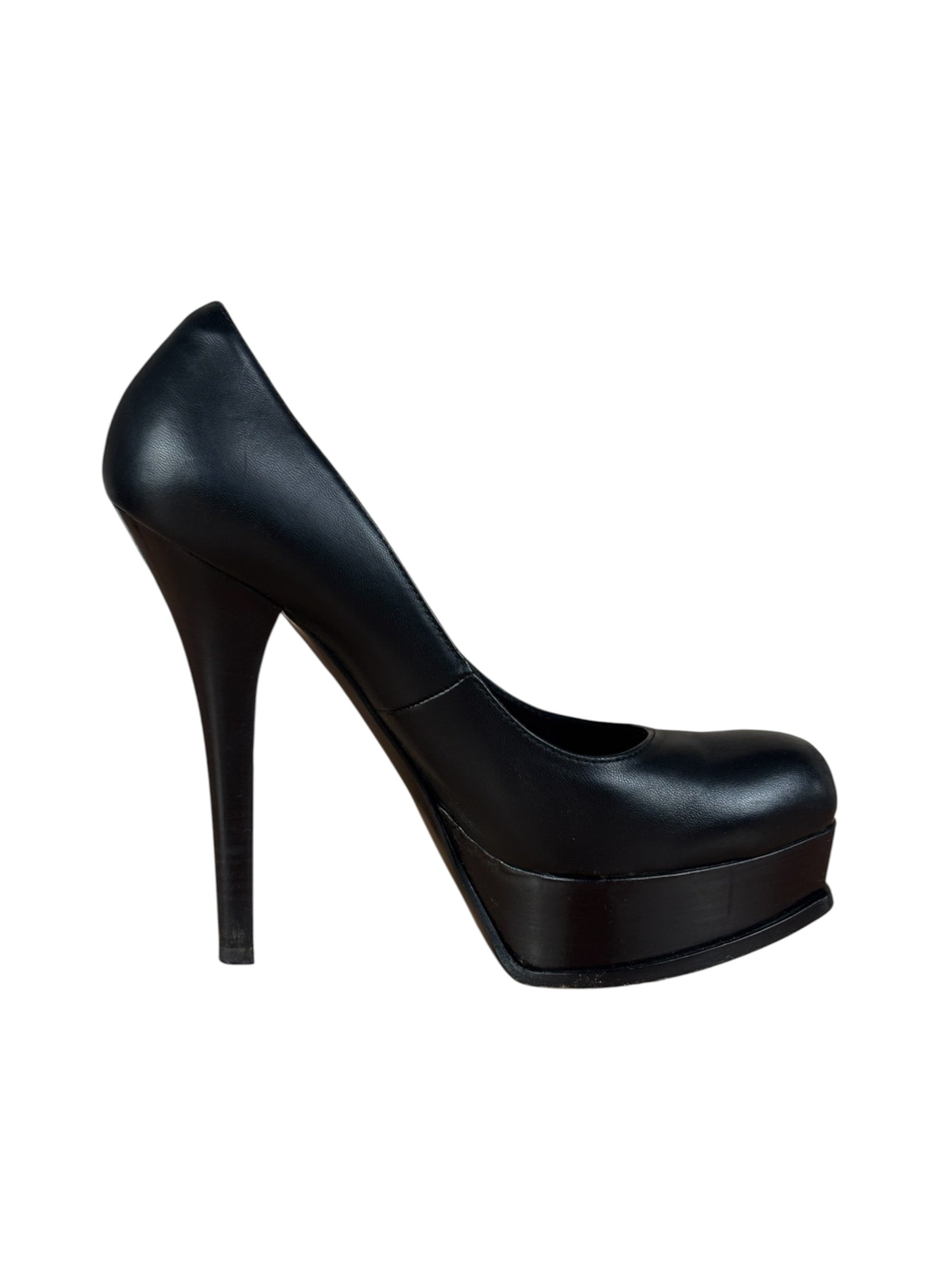 Fendi Black nappa Leather Platform Pumps Fendista Heels