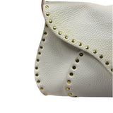 Celine White Grained Leather Studded Poultbot Shoulder Bag