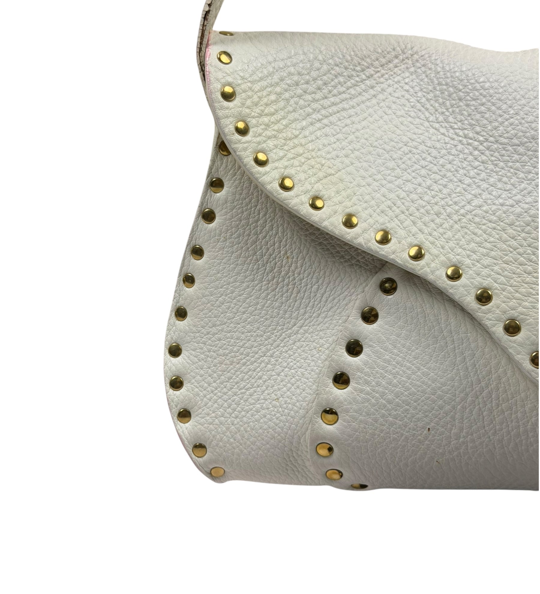 Celine White Grained Leather Studded Poultbot Shoulder Bag
