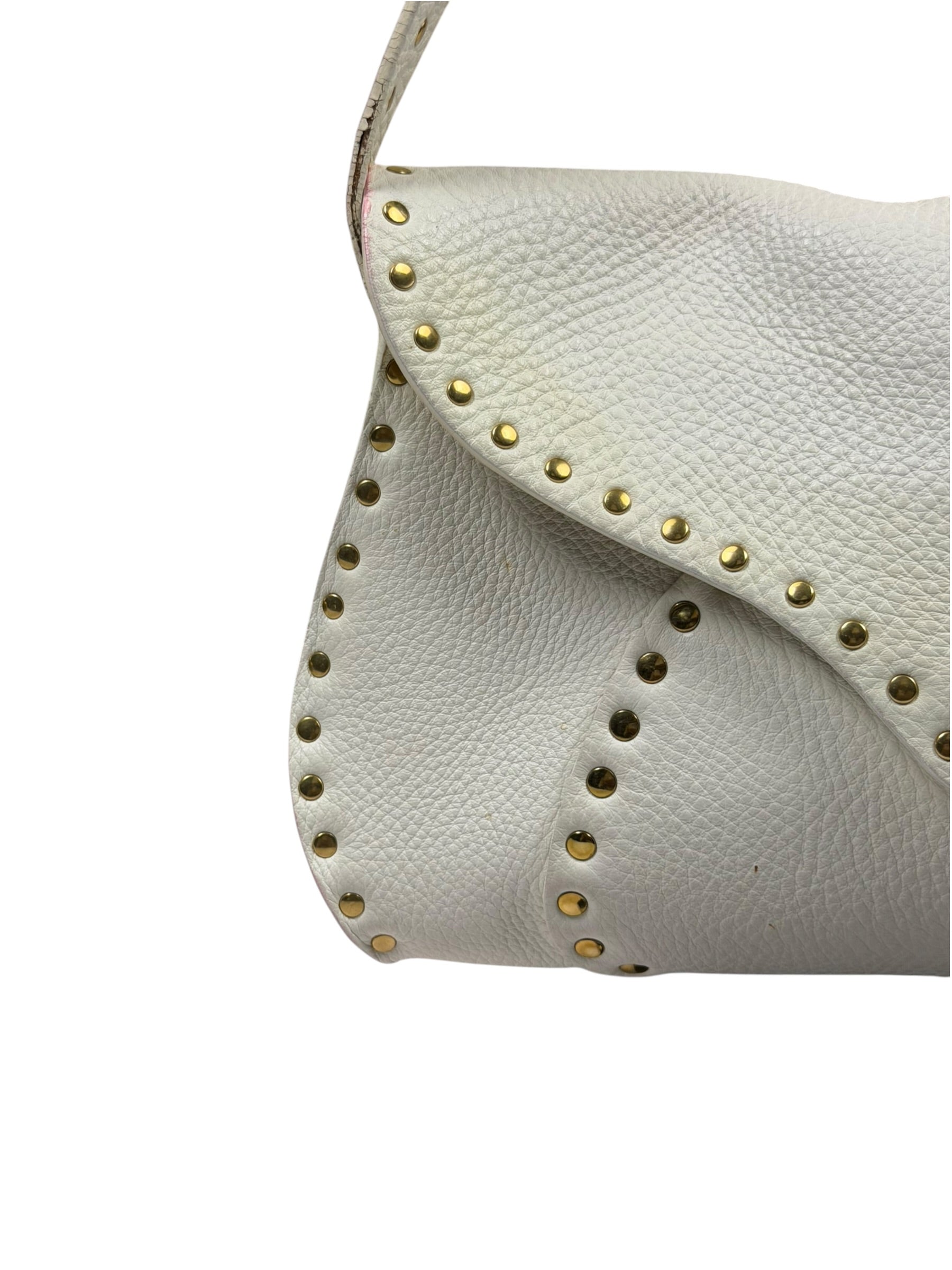 Celine White Grained Leather Studded Poultbot Shoulder Bag