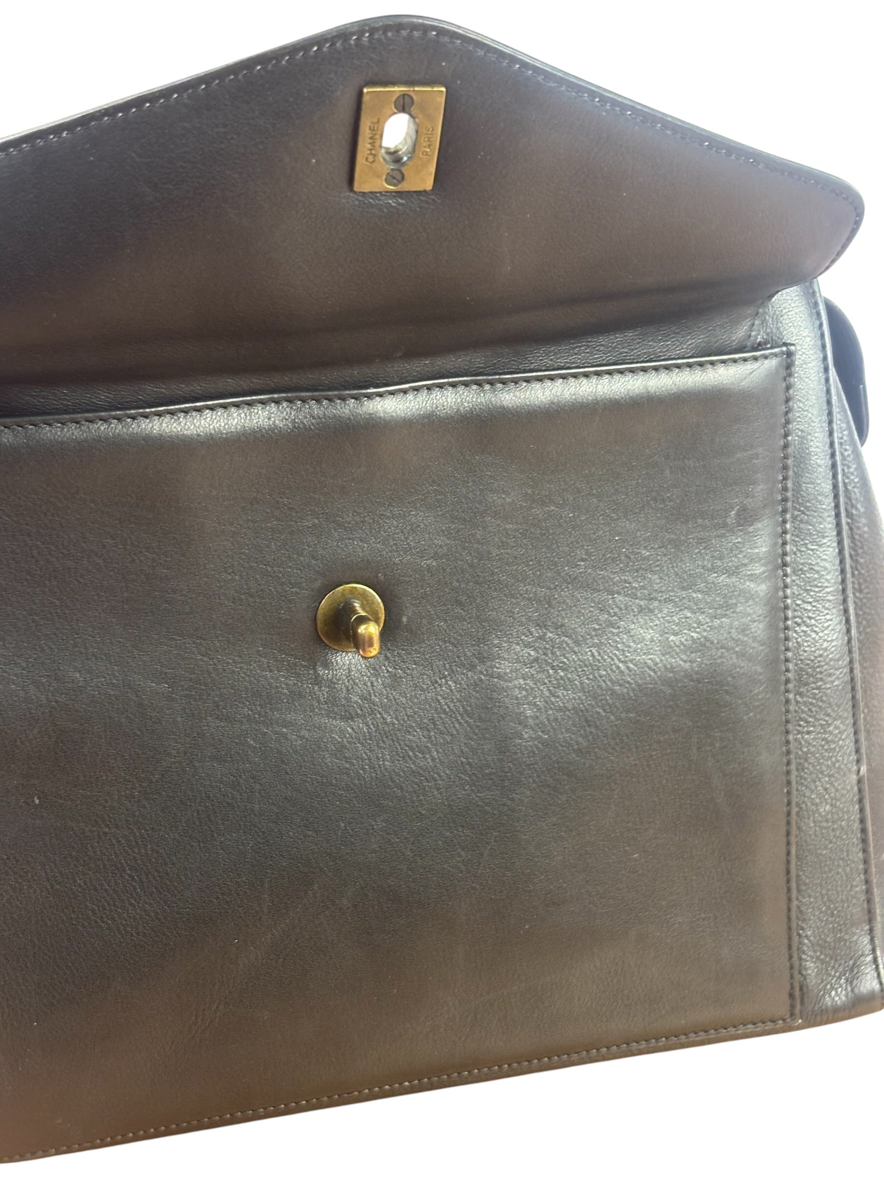 Chanel Vintage Black Calfskin Front Pocket Tote 1997