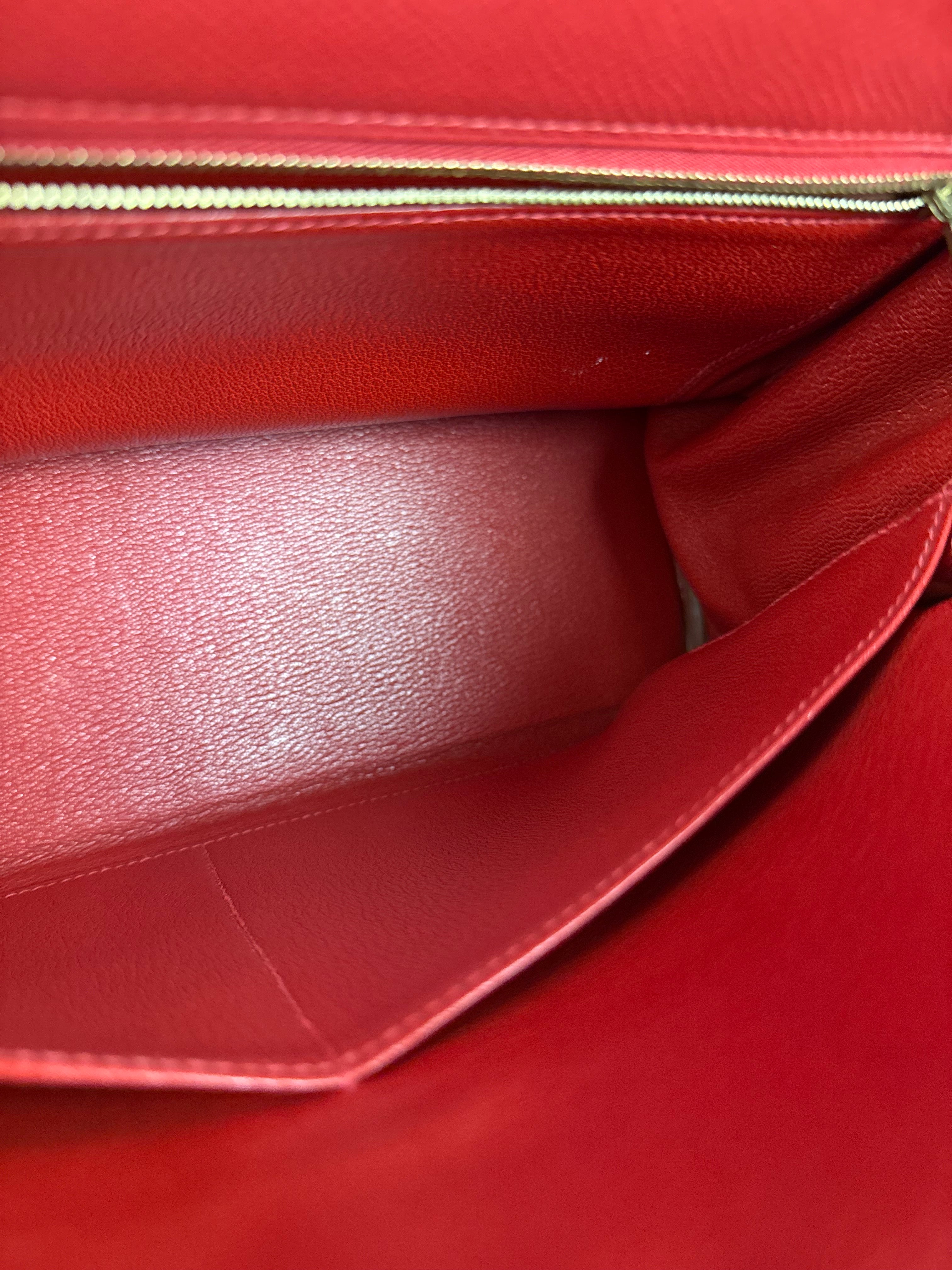Hermes Kelly 32 Courchevel Rouge Vif Gold Handbag 1997
