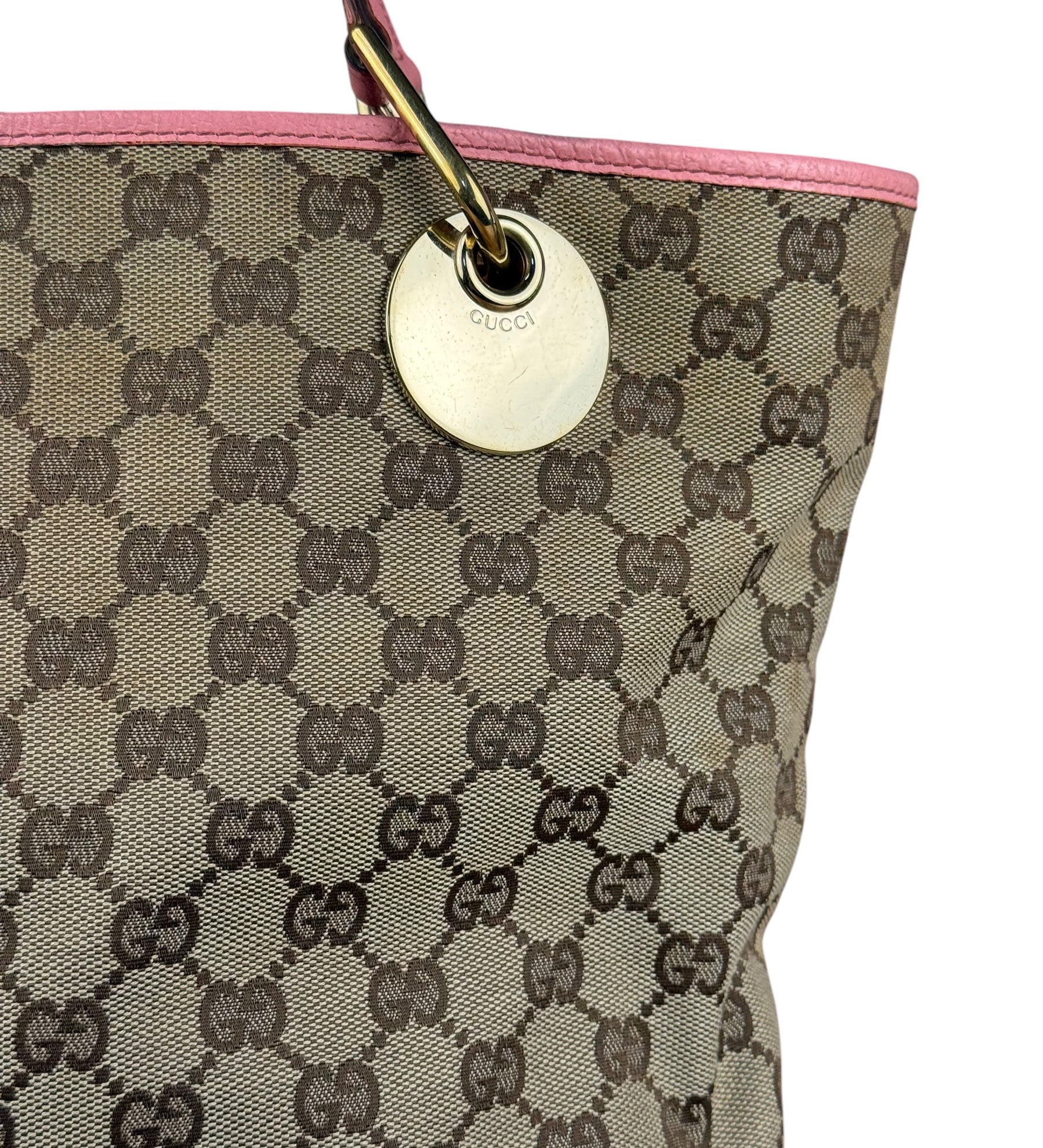 Gucci GG Pink Leather Canvas Eclipse Tote Bag