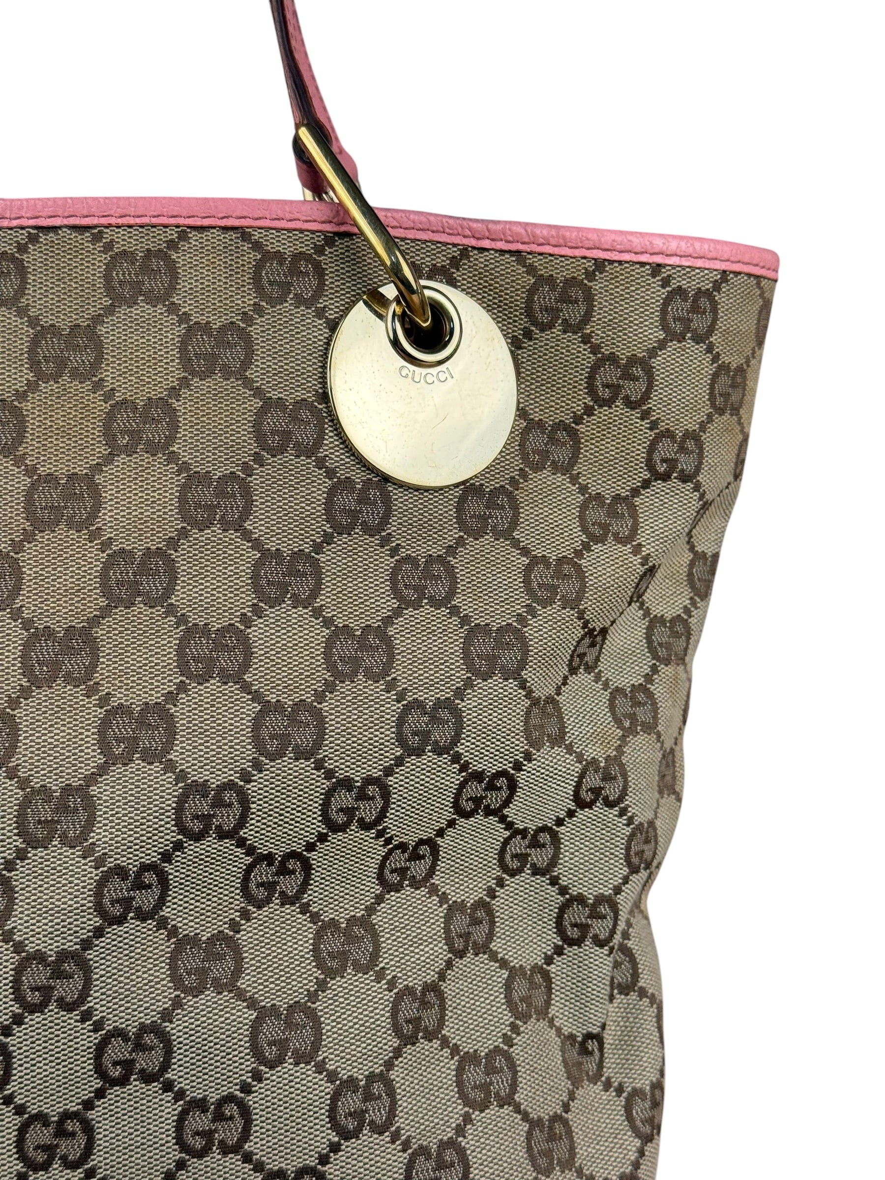 Gucci GG Pink Leather Canvas Eclipse Tote Bag
