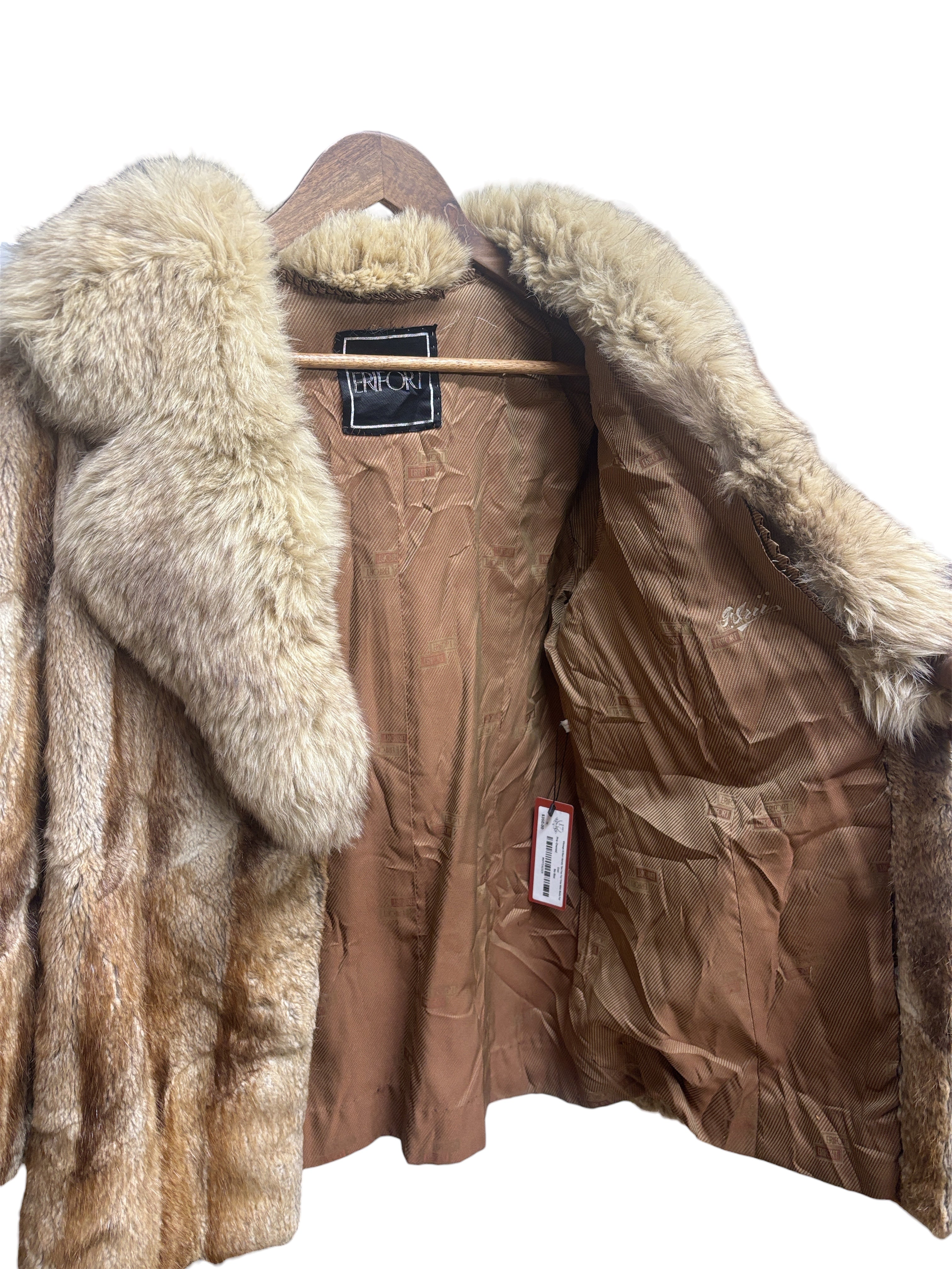 Vintage Erifort Sandy Tan Fox Fur Trim Mink Body Fur Coat