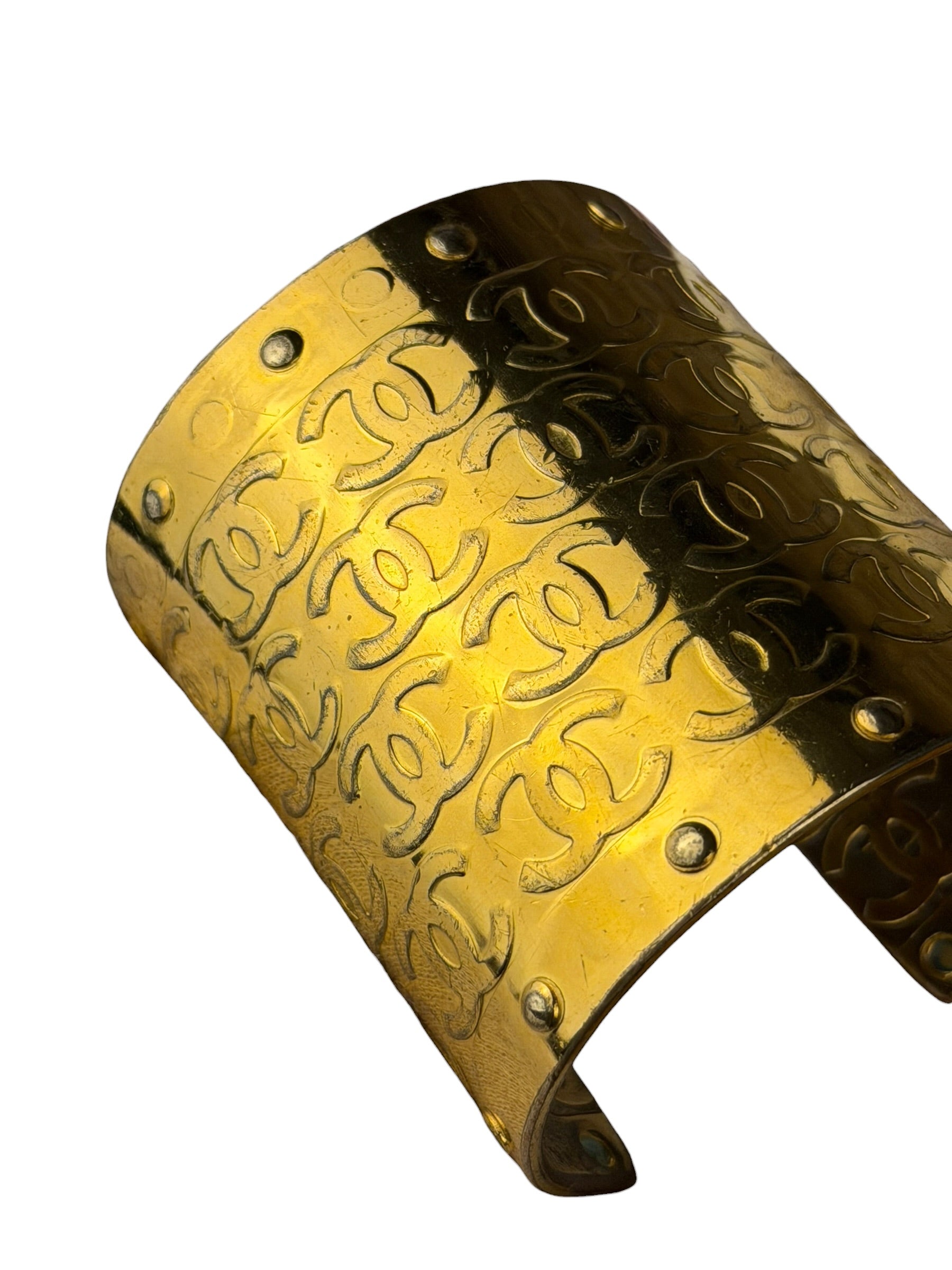 Chanel Vintage Gold CC Print Cuff Bracelet