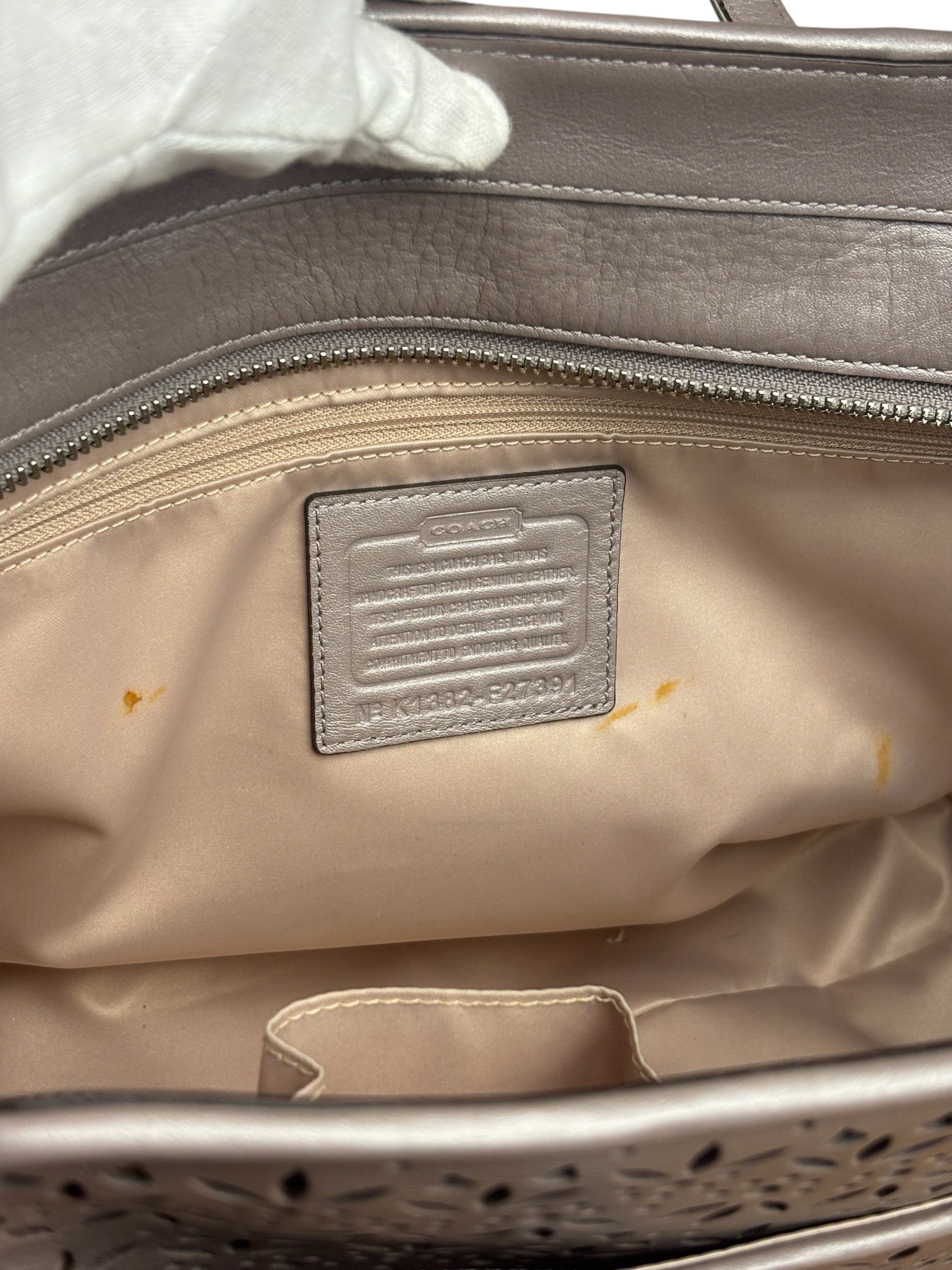 Coach Putty Grey Leather Taylor Eyelet Caryall Shoulder Bag