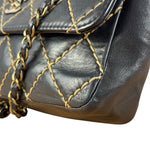 Chanel Vintage Navy Blue Leather Wild Stitch Surpique Flap Bag 2001