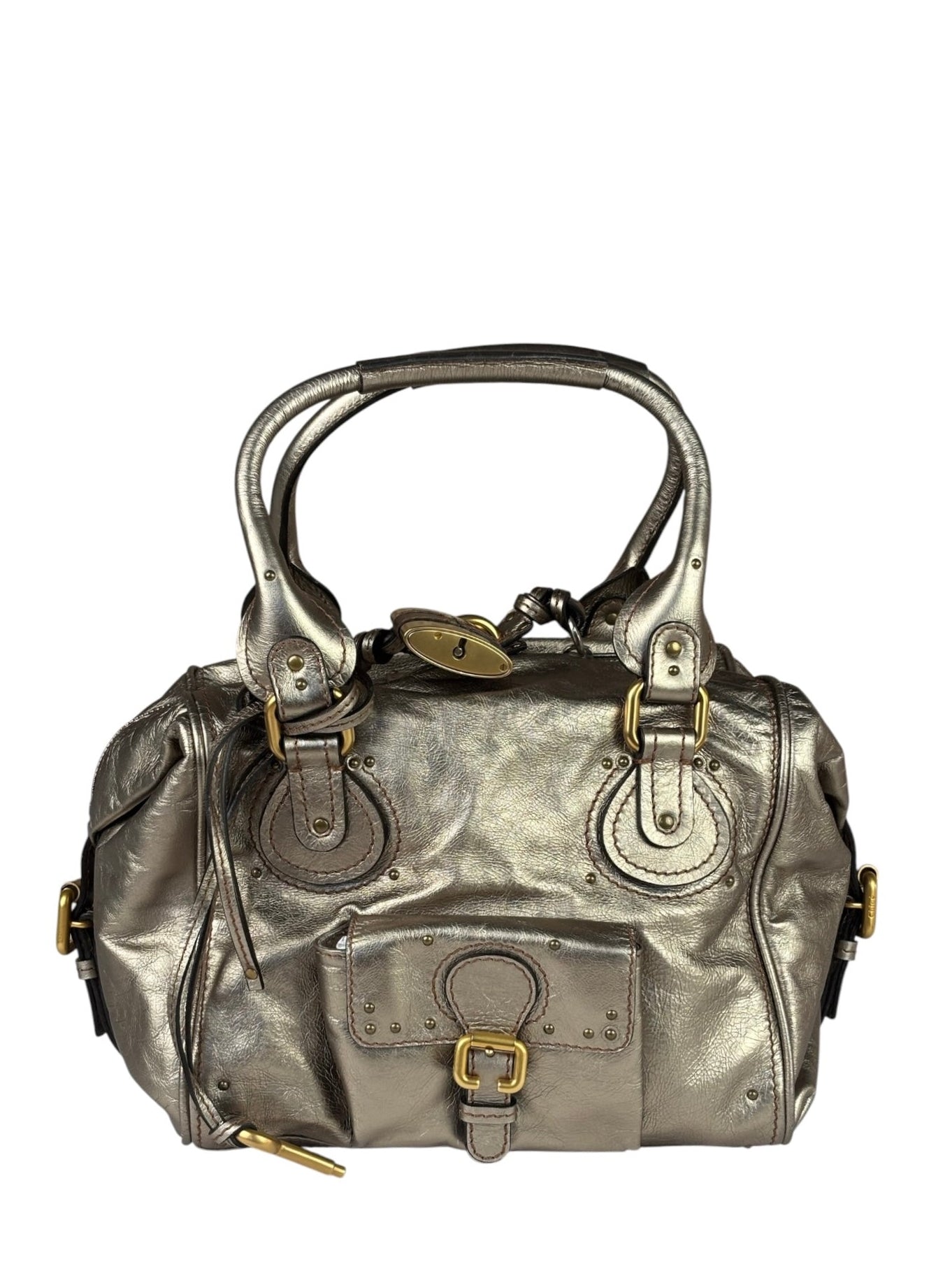 Chloe Metallic Gold Leather Paddington Handbag