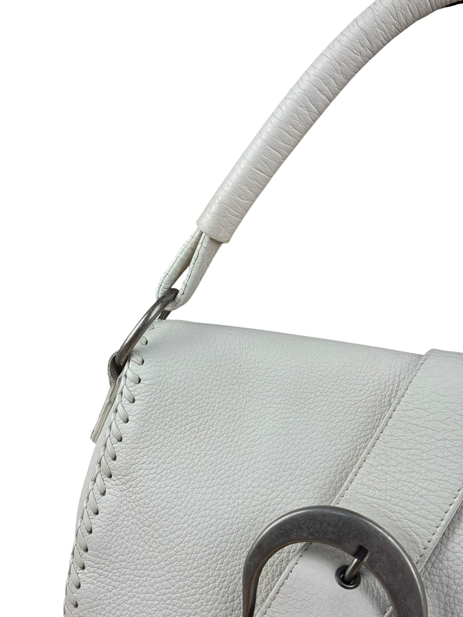 Christian Dior White Leather Gaucho Double Saddle Shoulder Bag