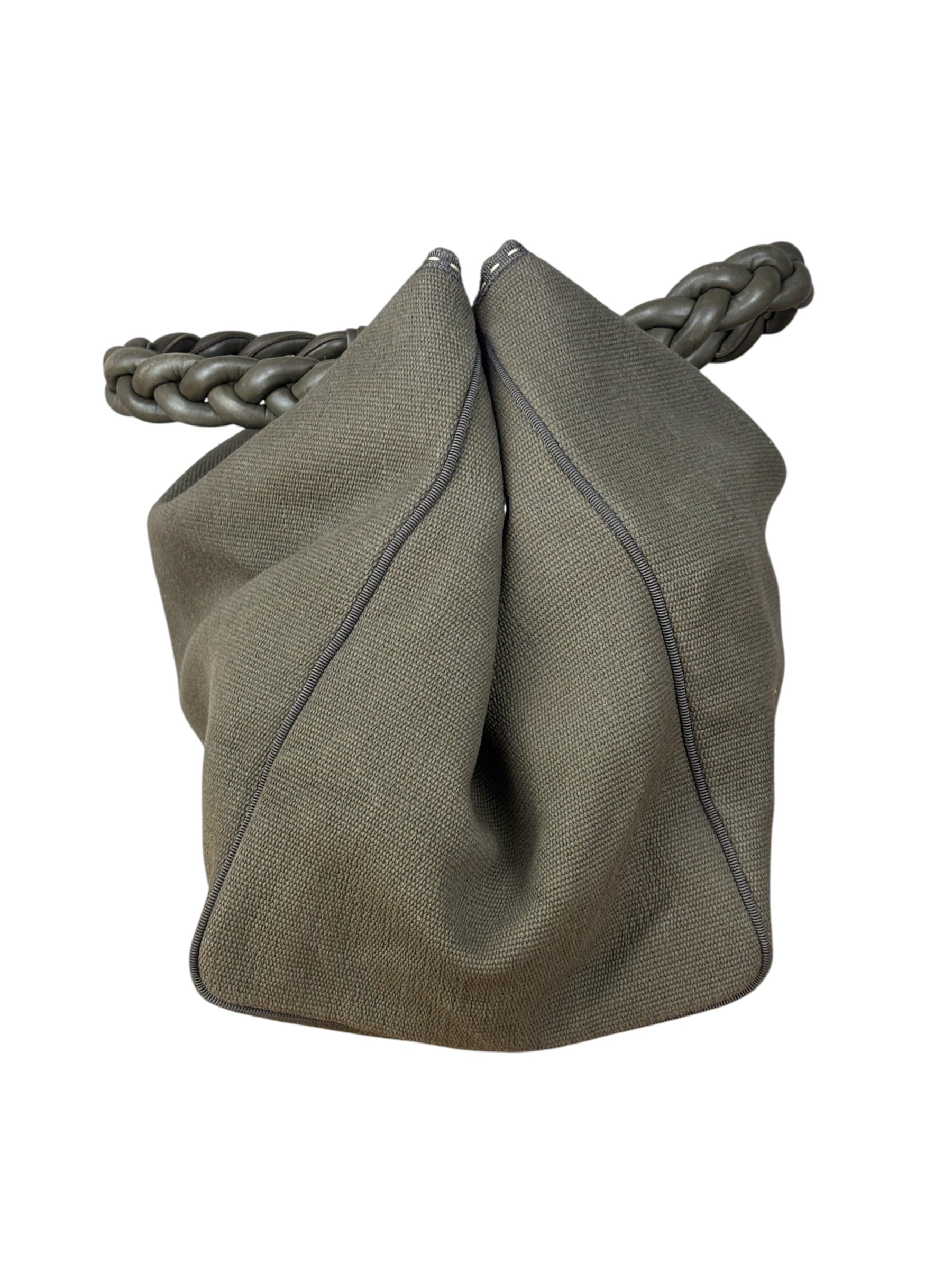 Bottega Venta Vintage Olive/Brown Canvas Large Shopper Shoulder Bag
