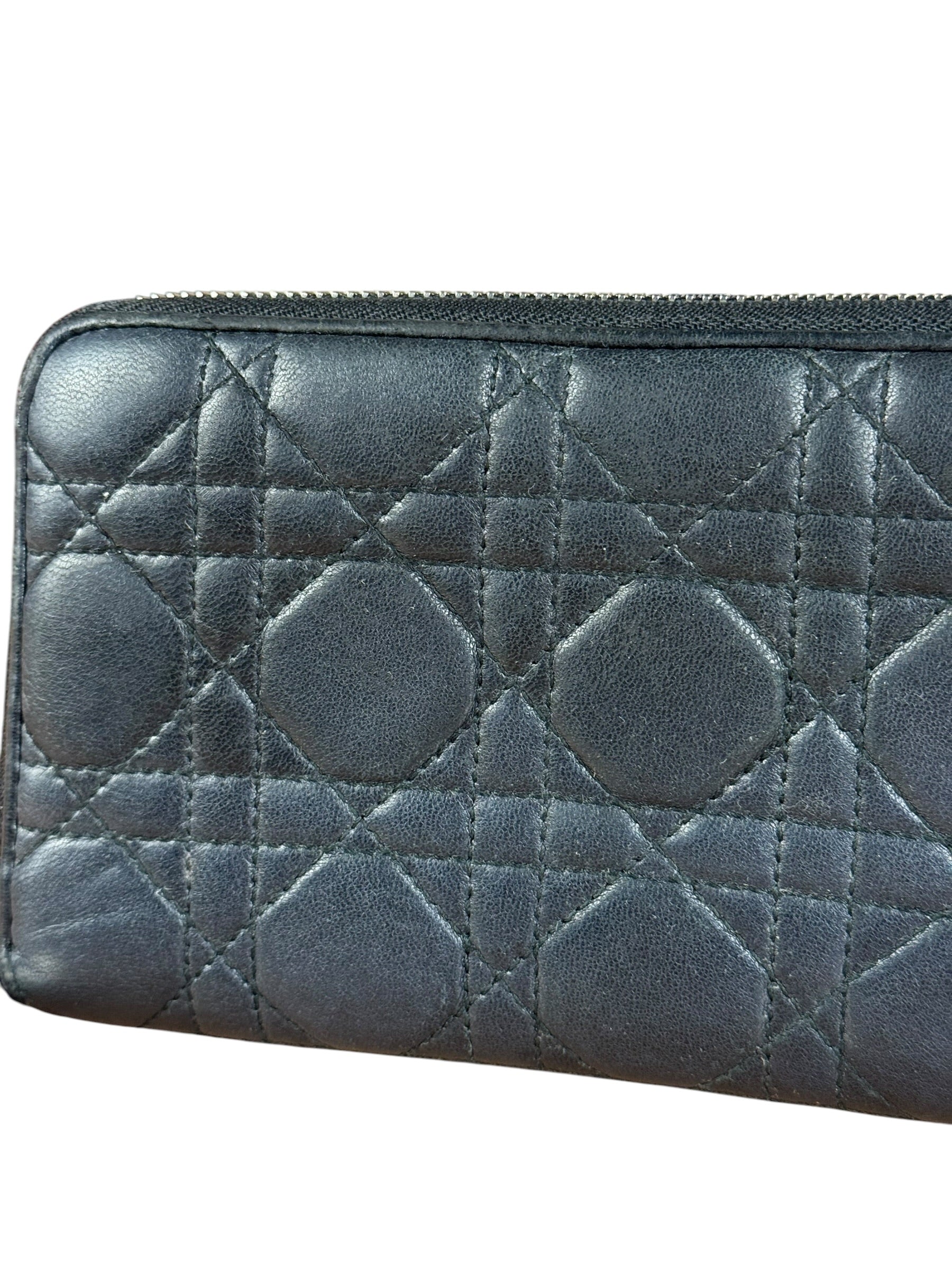 Christian Dior Vintage Black Quilted Leather Zippy Wallet